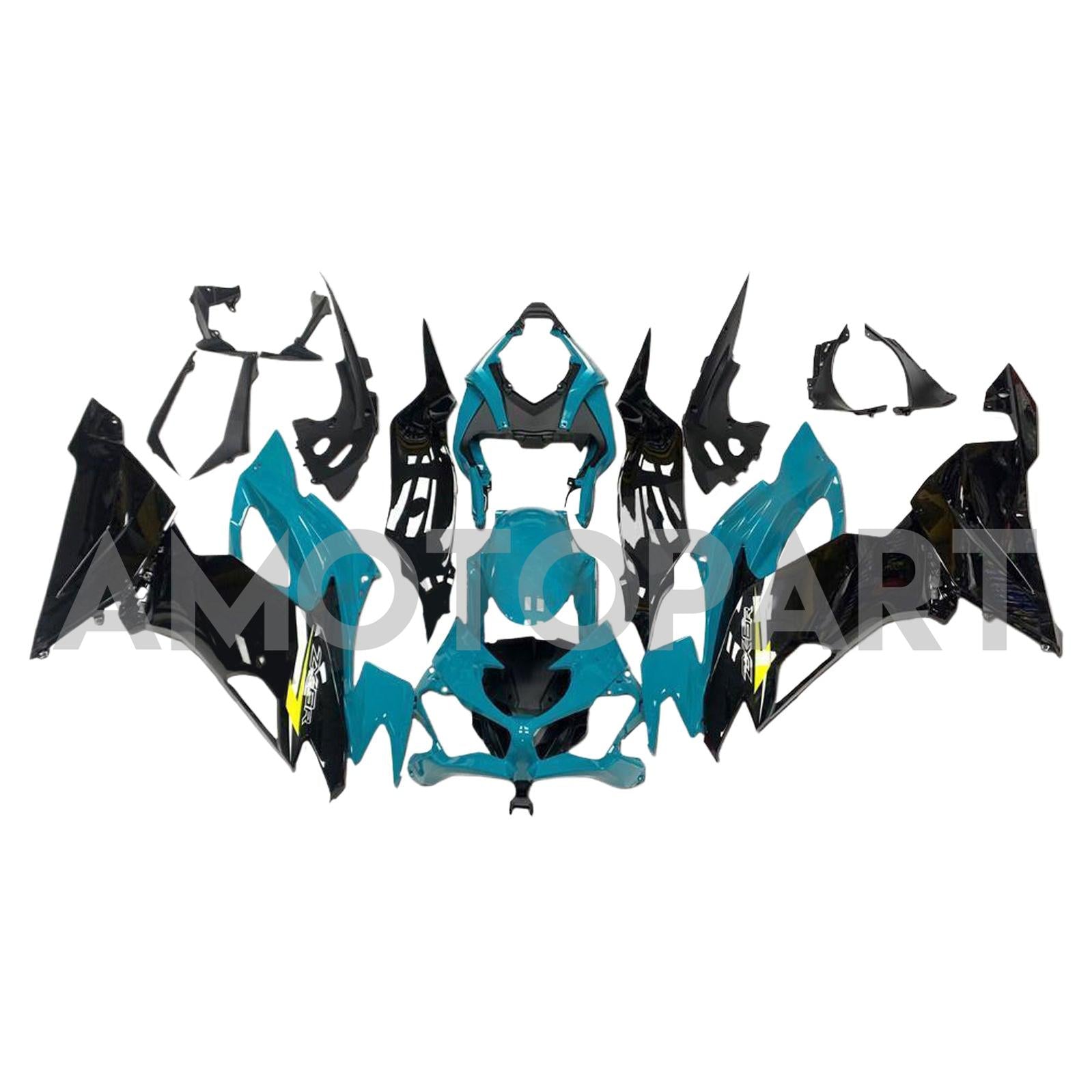 Amotopart 2019-2023 Kawasaki ZX6R Black Light Blue Fairing Kit