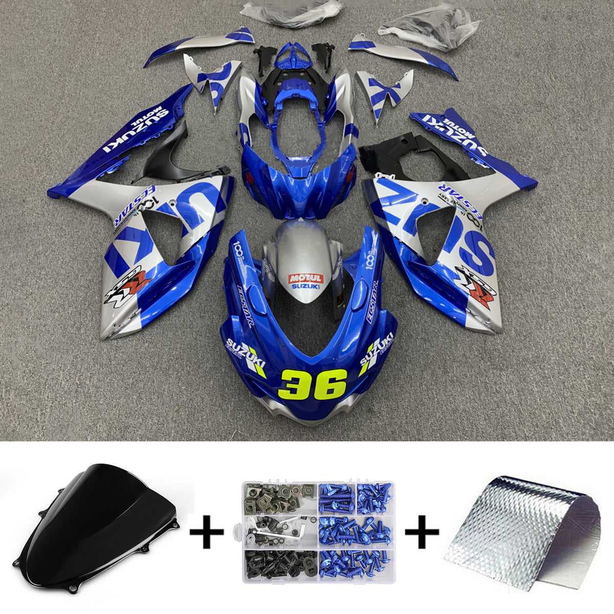 Amotopart 2009-2016 K9 GSXR1000 Suzuki Kit de carénage bleu et argent