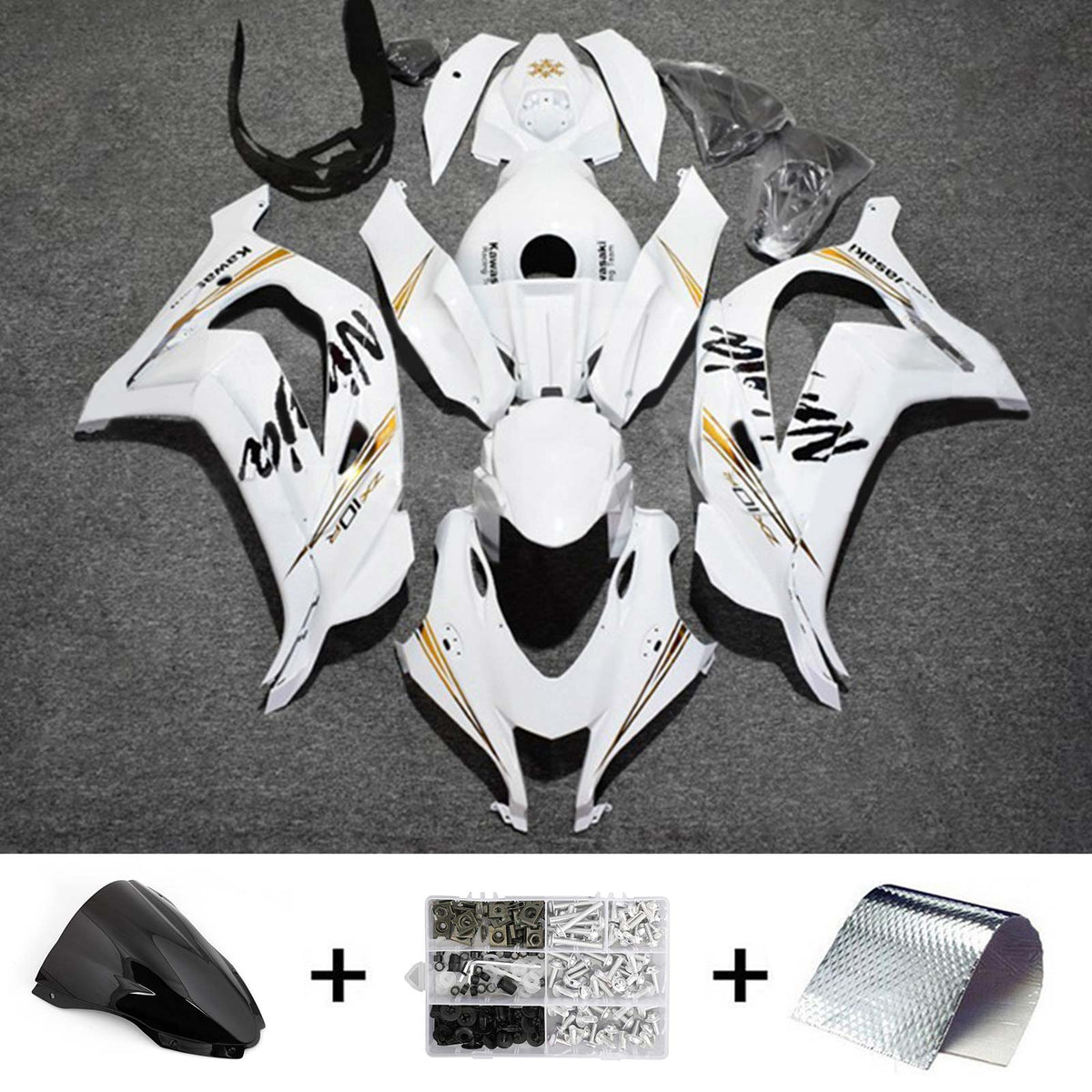 Amotopart 2016-2020 ZX10R Kawasaki White&Black Logo Fairing Kit