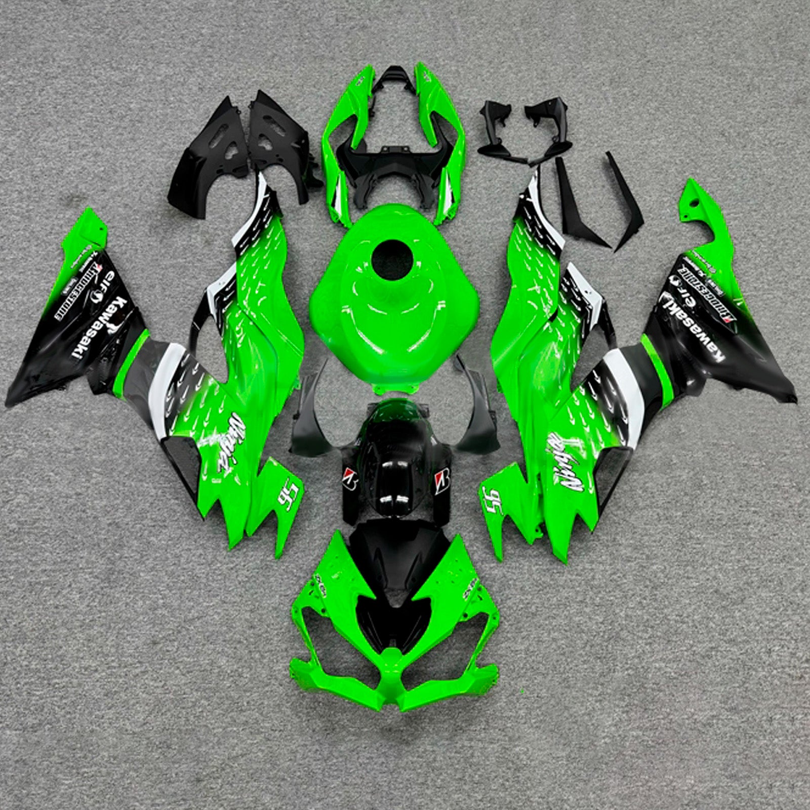 Amotopart 2019-2023 Kawasaki ZX6R Green Black White Fairing Kit