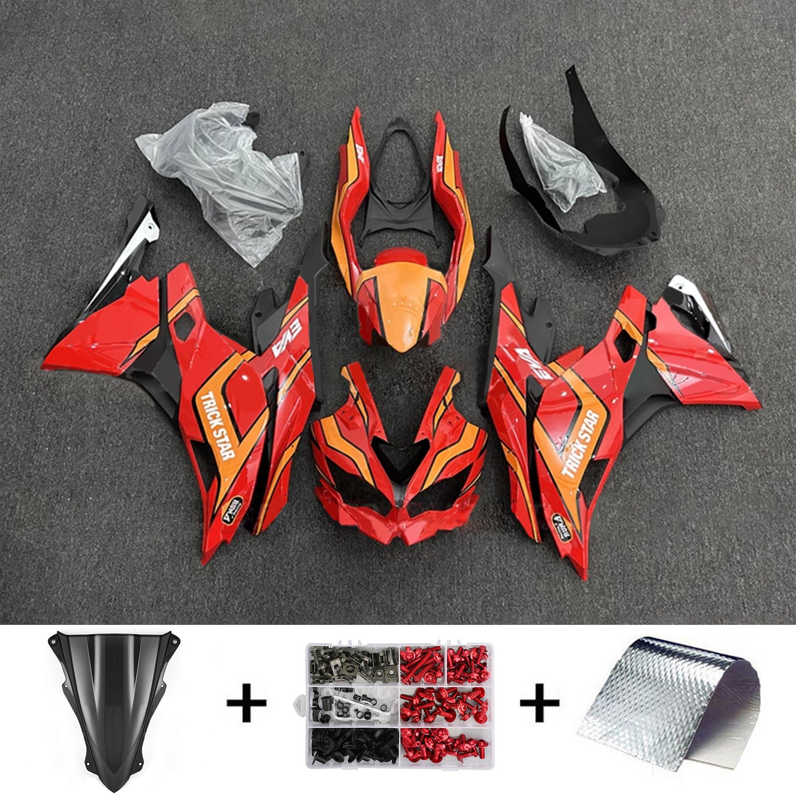 Amotopart 2019-2024 Ninja ZX-25R ZX-4R ZX-4RR Kawasaki Red&Orange Fairing Kit