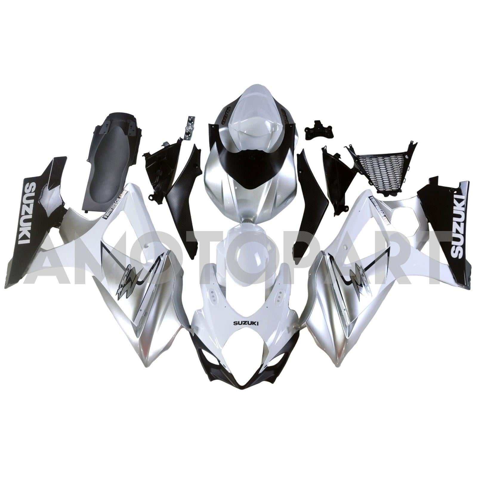 Amotopart 2007-2008 Suzuki GSXR1000 Silver Black Fairing Kit