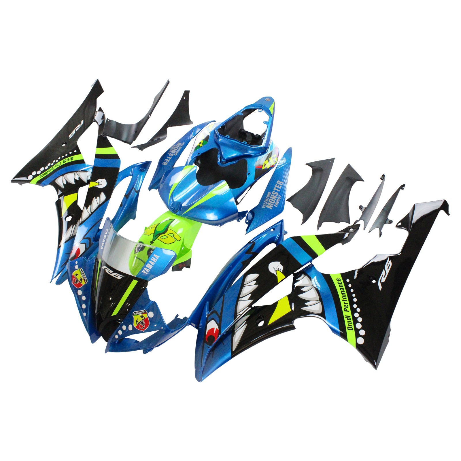 Amotopart 2008-2016 YZF 600 R6 Yamaha Blue&Green Monster Fairing Kit