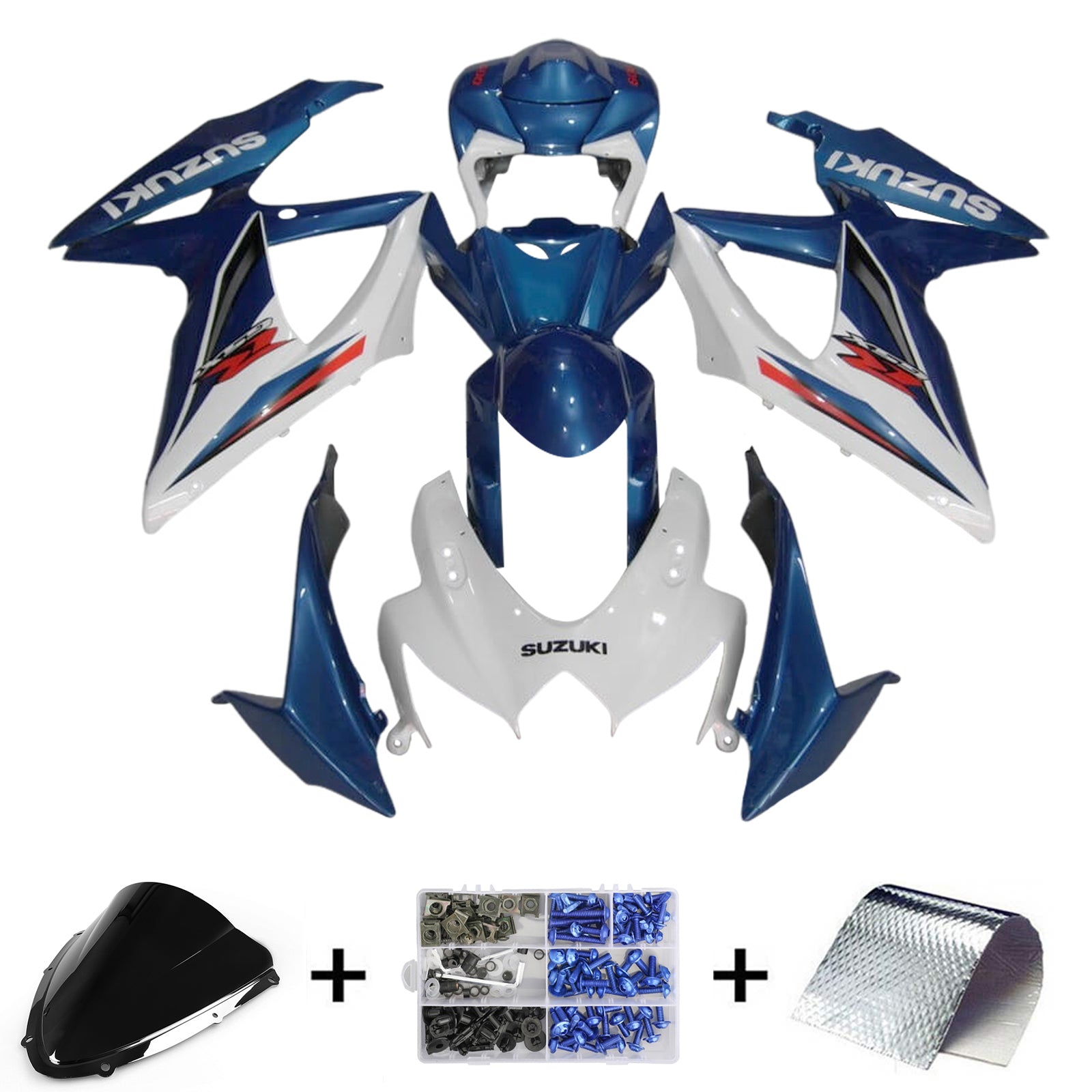 Amotopart 2008-2010 K8 GSXR 600/750 Suzuki Blue&White Style3 Fairing Kit