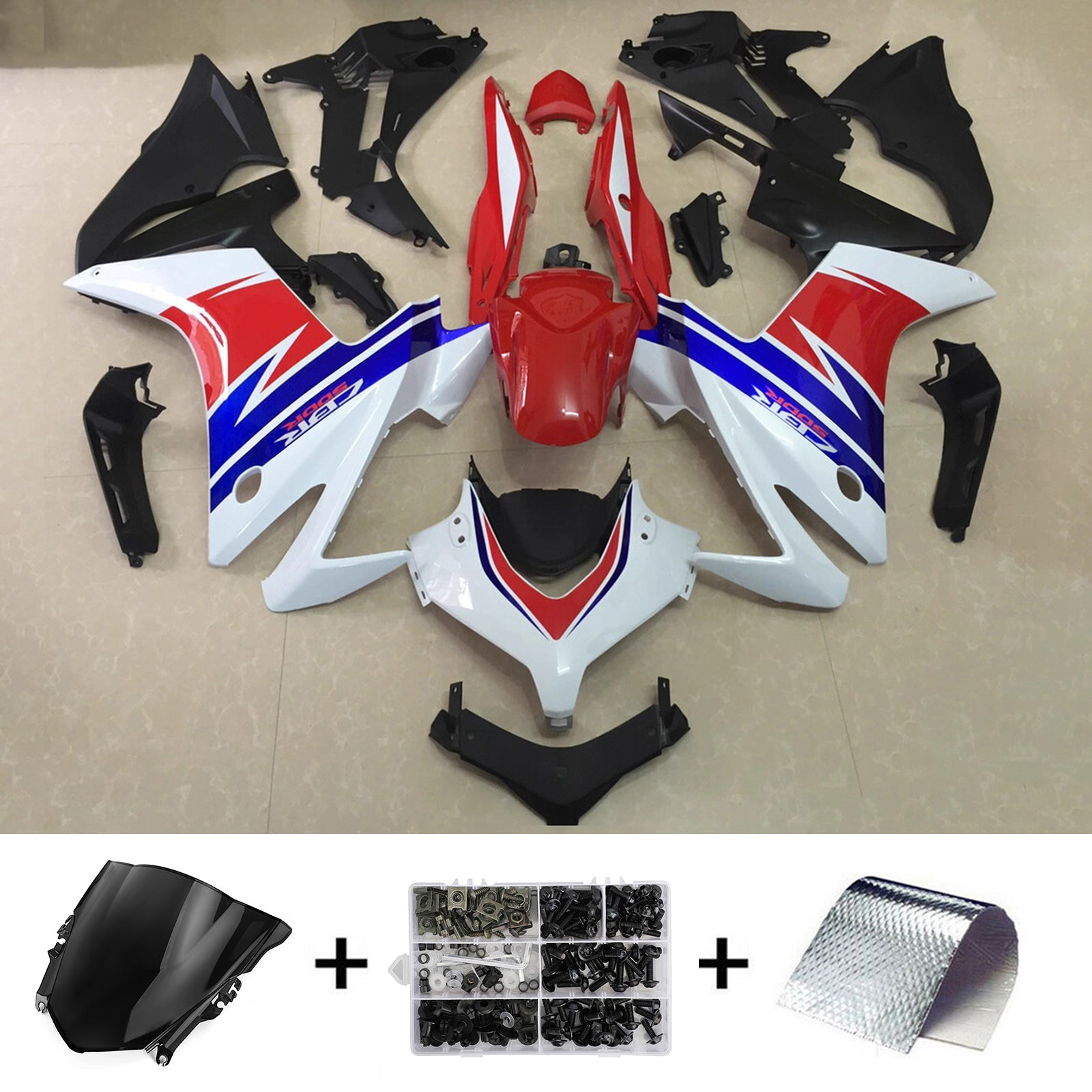 Amotopart 2013-2015 Honda CBR500R White&Blue&Red Fairing Kit