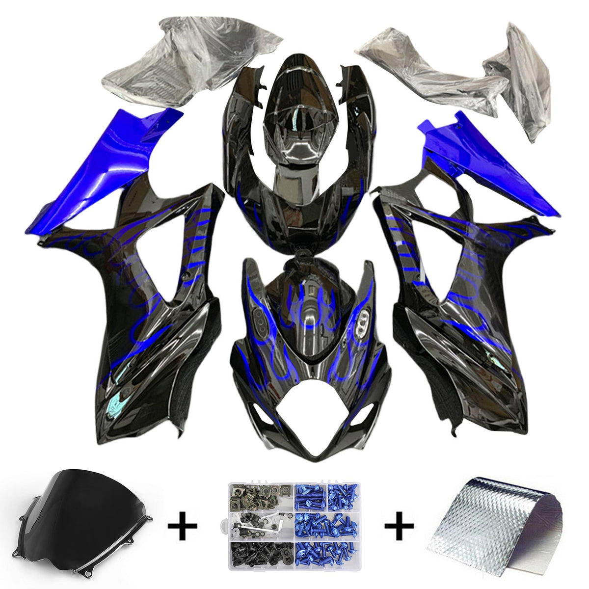 Amotopart 2007-2008 Suzuki GSXR1000 K7 nero con kit carenatura a strisce blu