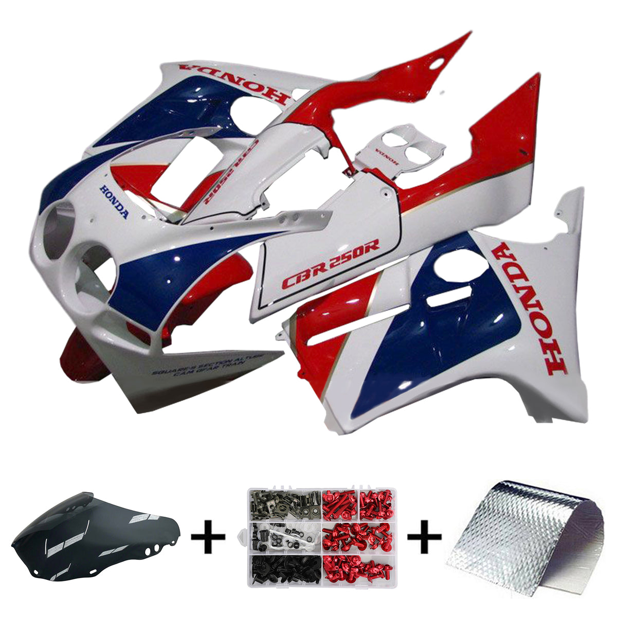 Amotopart 1988-1989 Honda CBR250RR MC19 Kit de carenado blanco azul rojo