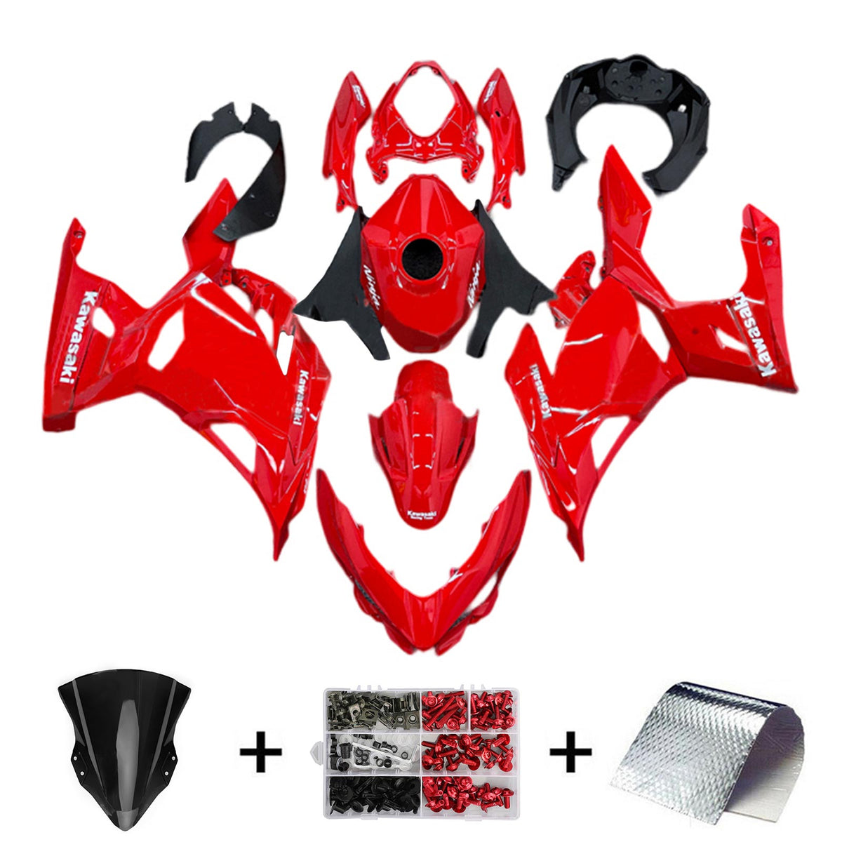 Amotopart 2018-2024 Kawasaki EX400 Ninja400 Kit de carenado rojo