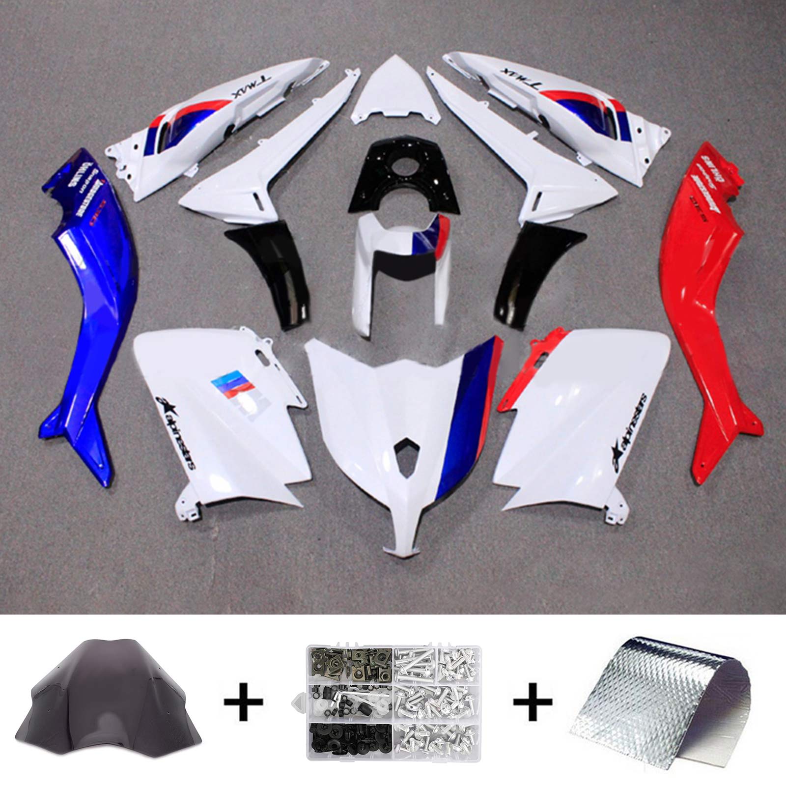 Amotopart 2012-2014 TMax TMAX 530 Yamaha Rouge et Bleu Style1 Kit de carénage