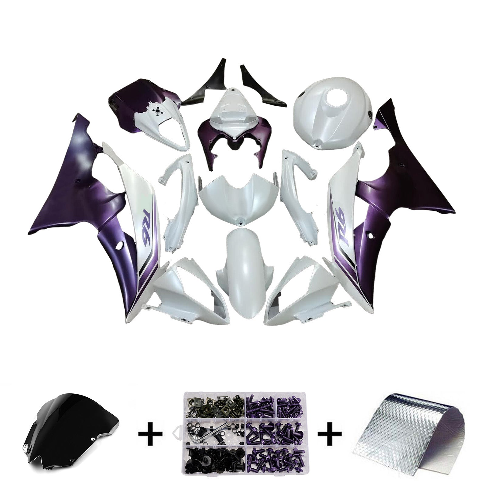 Amotopart 2008-2016 Yamaha YZF-R6 White Purple Fairing Kit