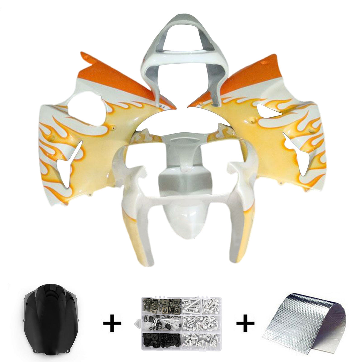 Amotopart 2000-2002 Kawasaki ZX6R 636 y 2005-2008 Kawasaki ZZR600 Kit de carenado naranja blanco