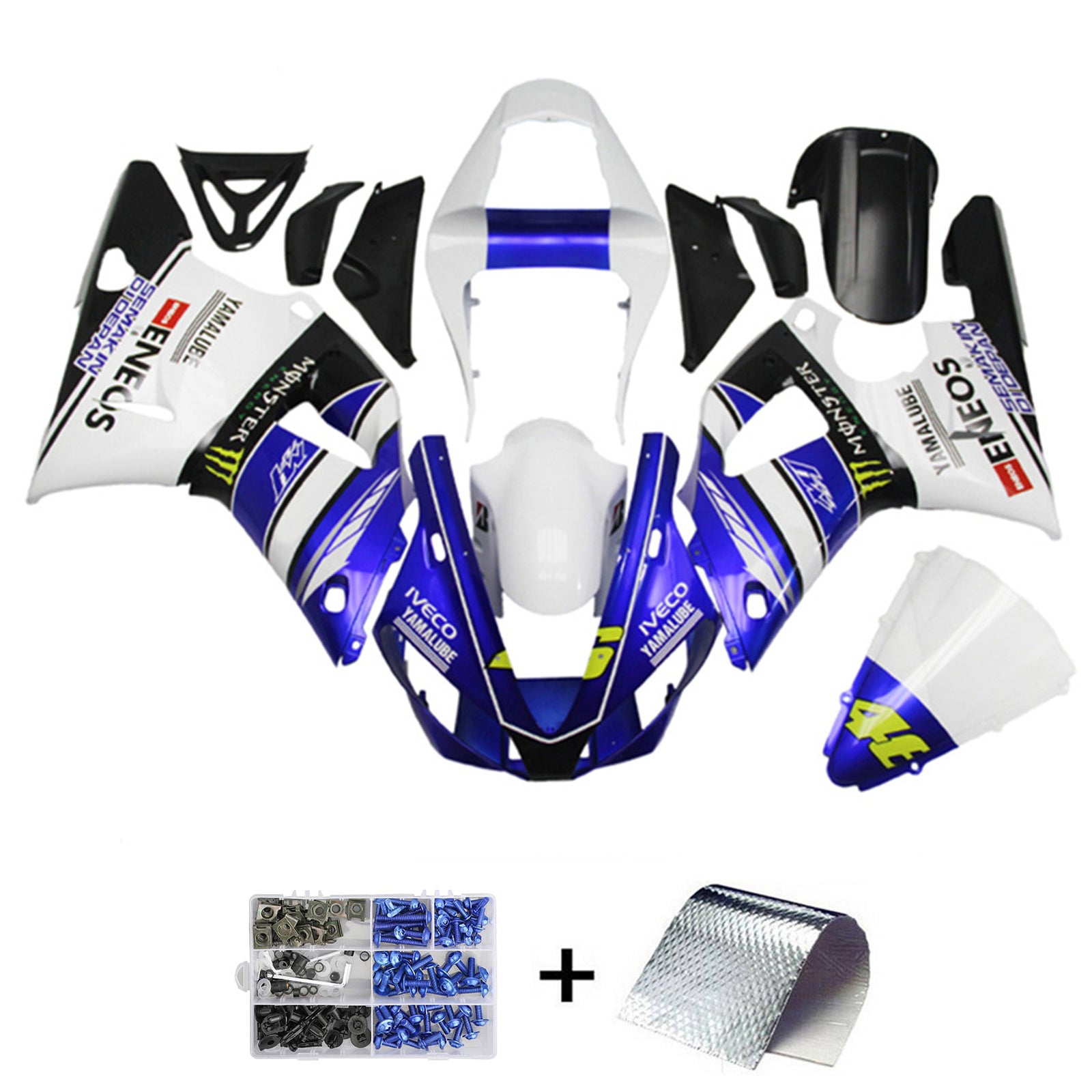 Amotopart 1998-1999 Yamaha YZF 1000 R1 Azul y Blanco Estilo 6 Kit de carenado