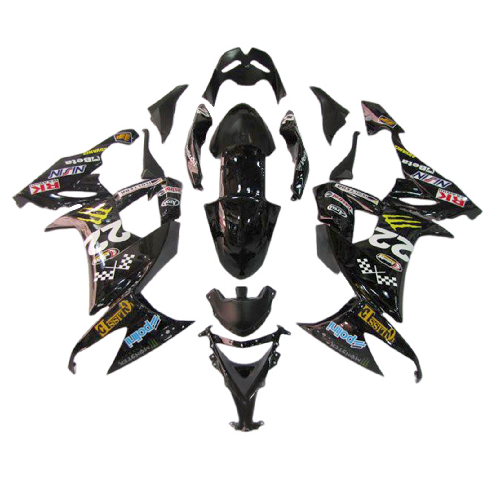 Amotopart 2008-2010 Kawasaki ZX10R Glossy Black Fairing Kit