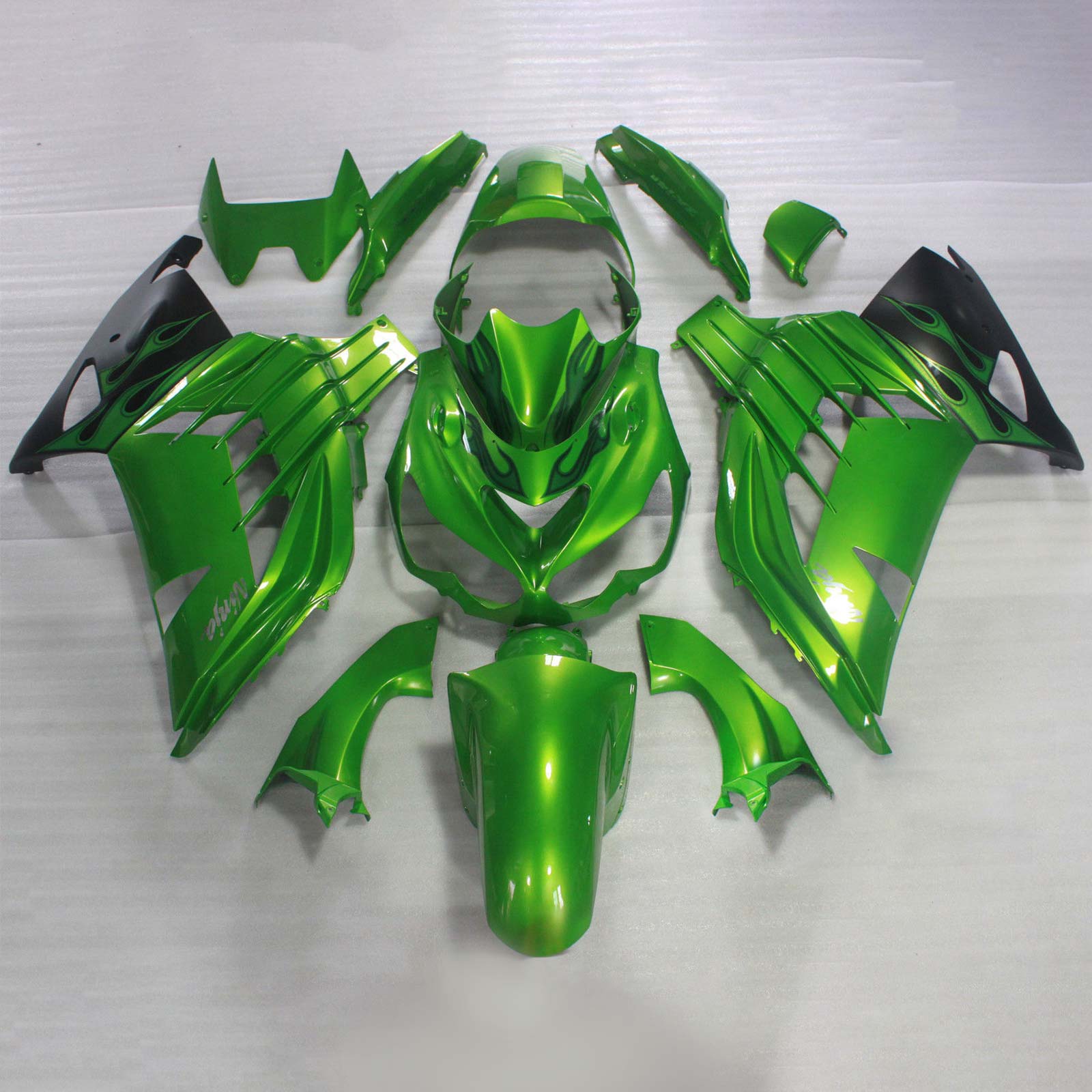 Amotopart 2006-2011 Kawasaki ZX14R グリーン&ブラック Style4 フェアリングキット