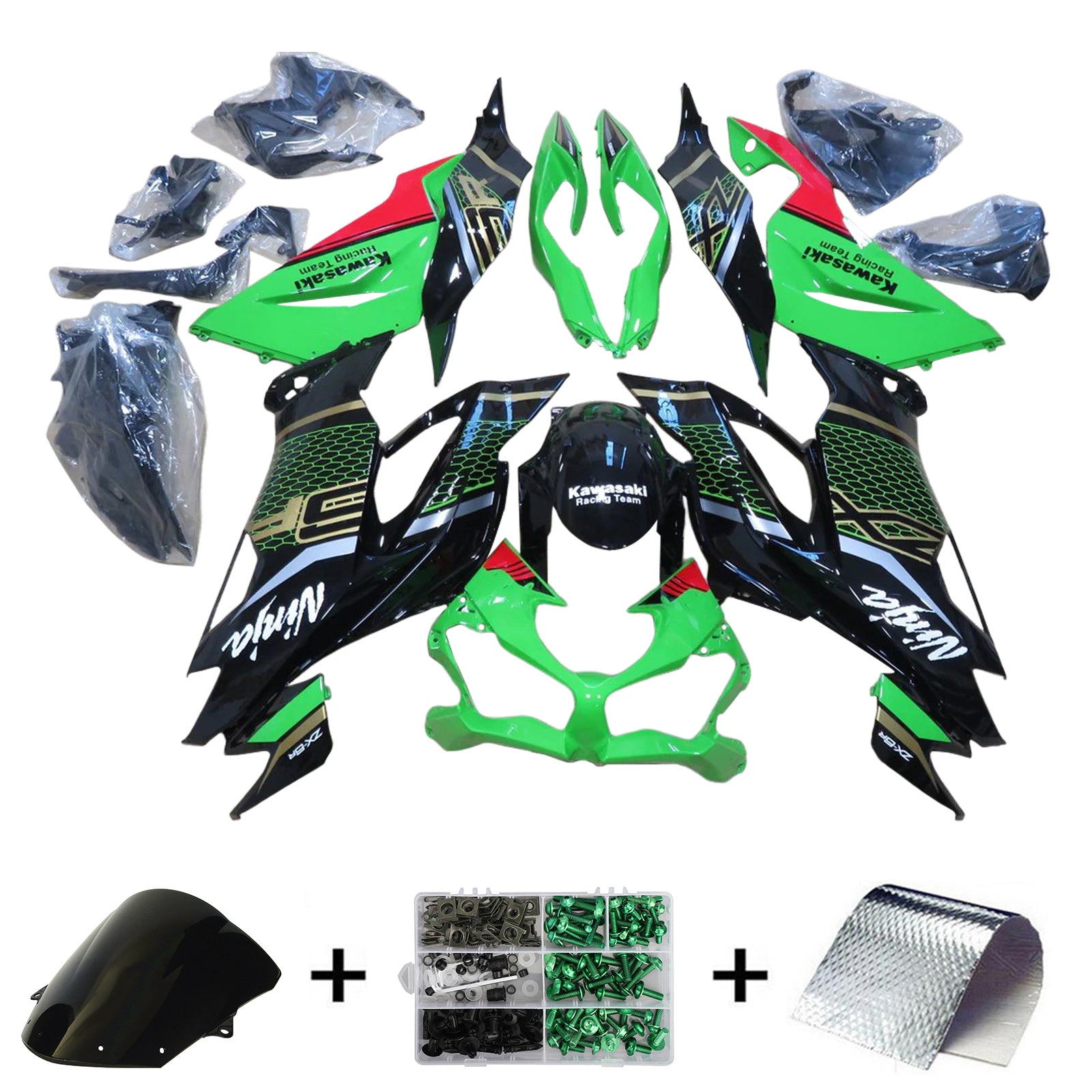 Kit de carénage Amotopart 2019-2023 Kawasaki ZX6R noir vert