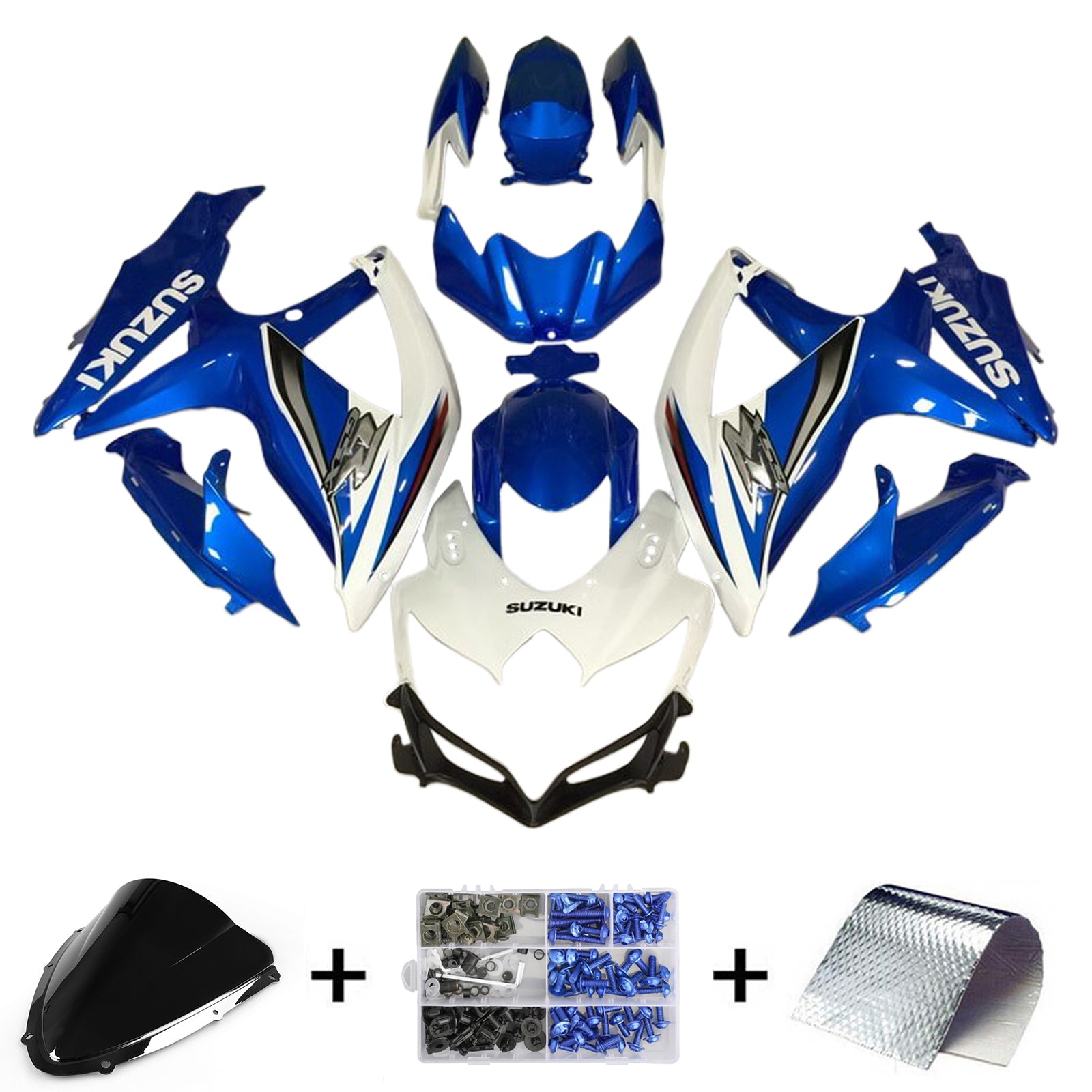 Amotopart 2008-2010 K8 GSXR 600/750 スズキ ブルー&ホワイト Style1 フェアリングキット