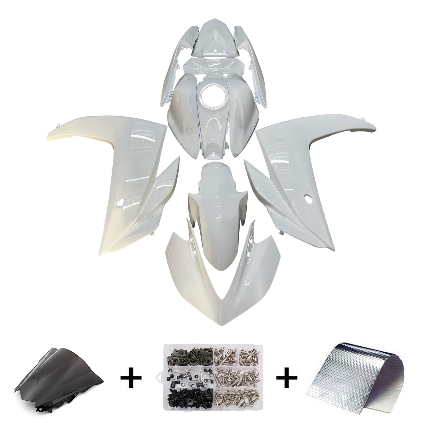 Amotopart Yamaha 2014-2018 YZF R3 2015-2017 YZF R25 Glossy Full White Fairing Kit