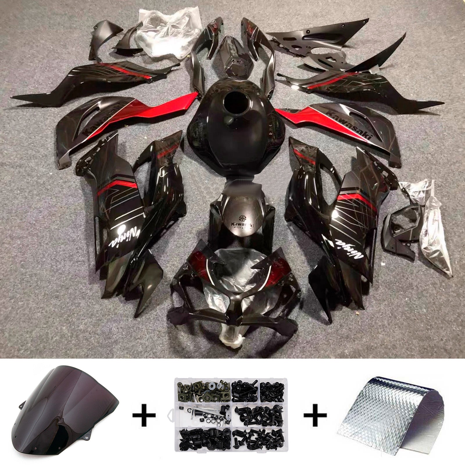 Amotopart 2024-2025 Kawasaki ZX-6R Black Red Fairing Kit