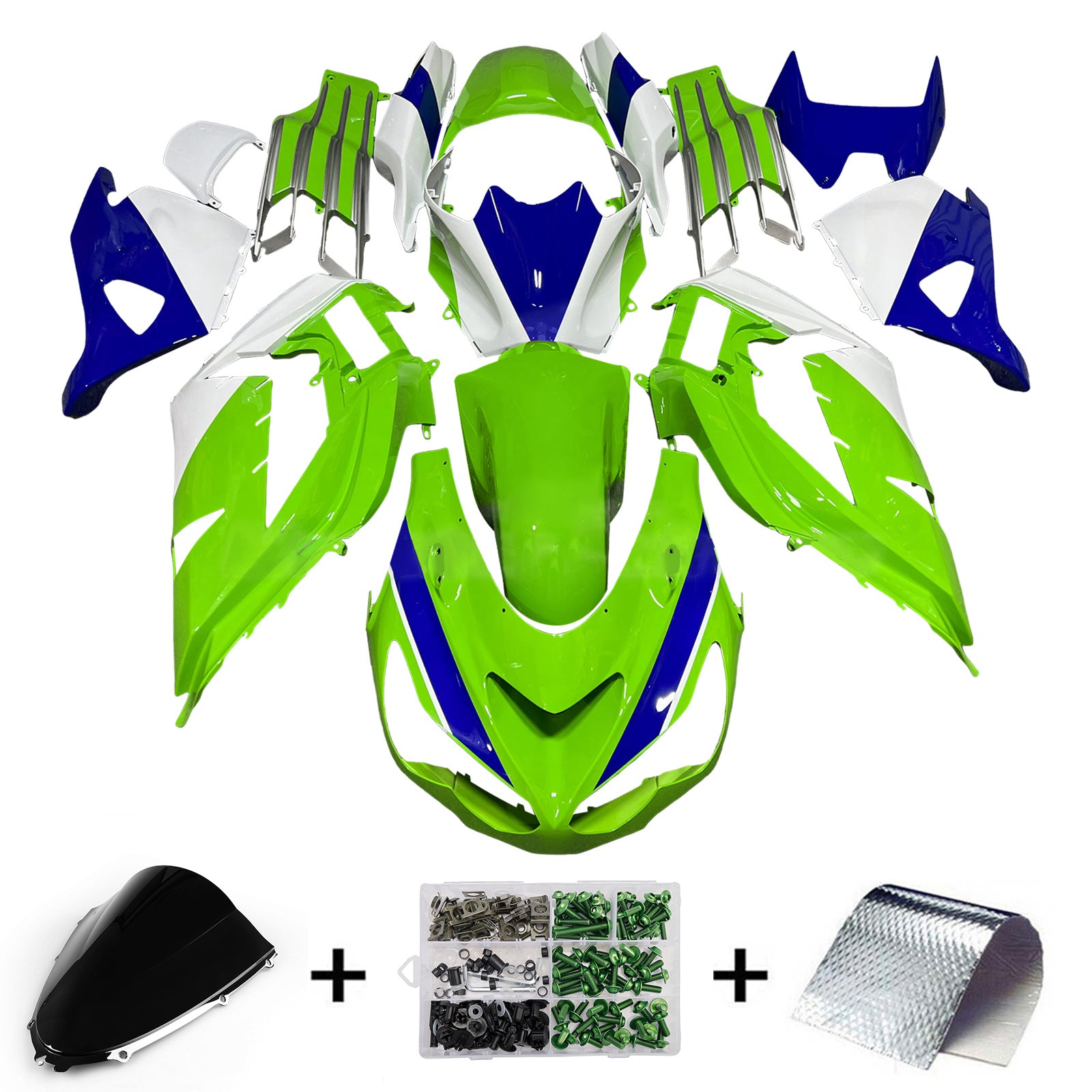 Amotopart 2012-2025 Kawasaki ZX14R ZZR1400 Green White Fairing Kit
