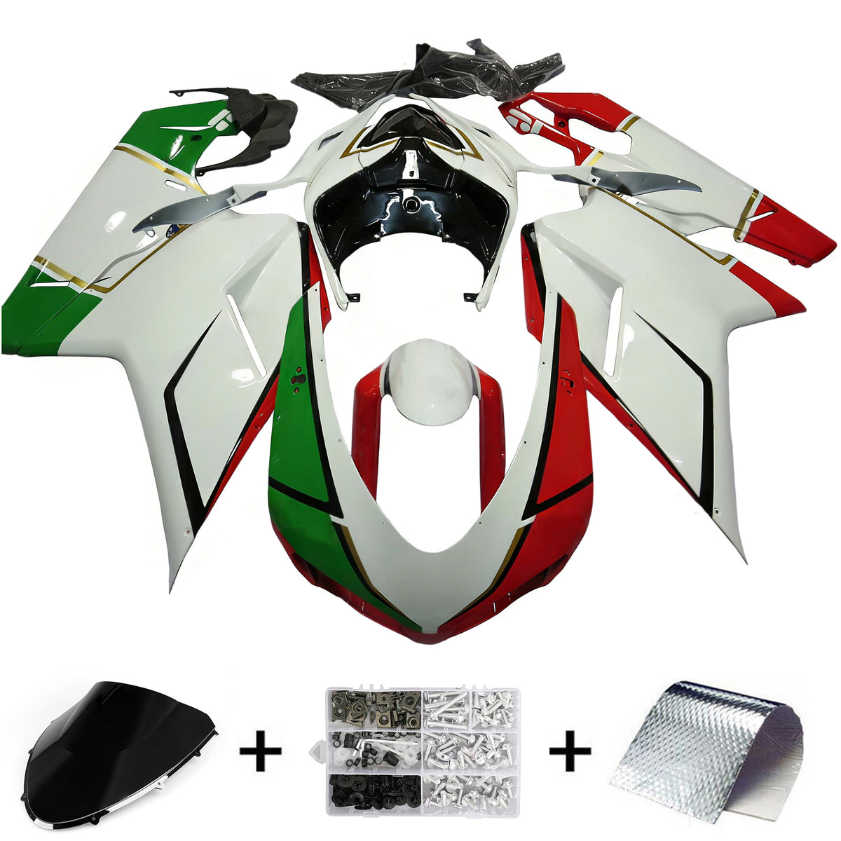 Amotopart 2007-2011 Ducati 1098 1198 848 White Red Green Fairing Kit