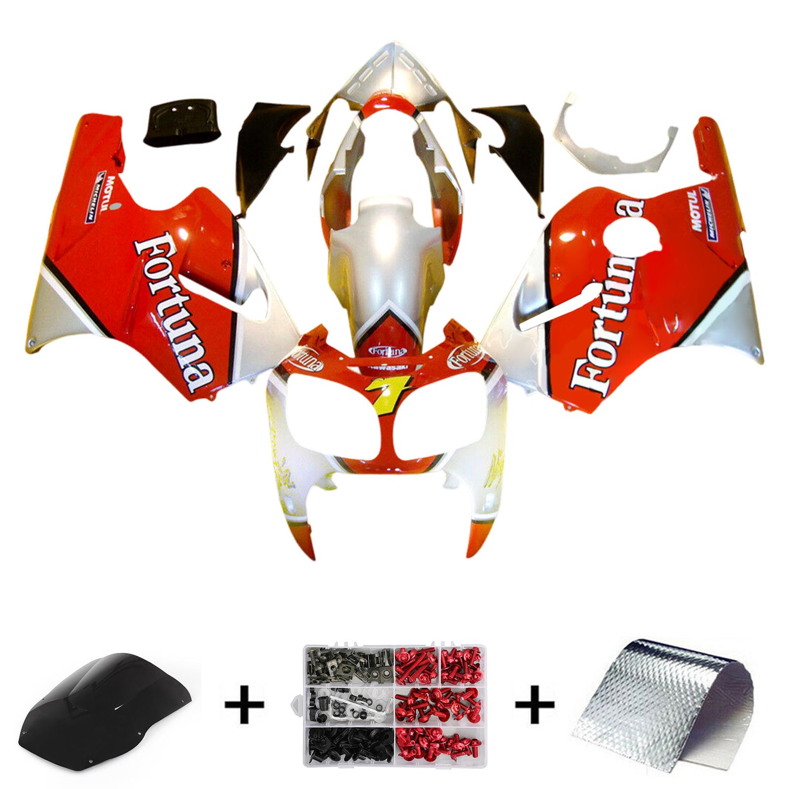 Amotopart 2000-2001 Kawasaki ZX12R White Red & Yellow Fairing Kit