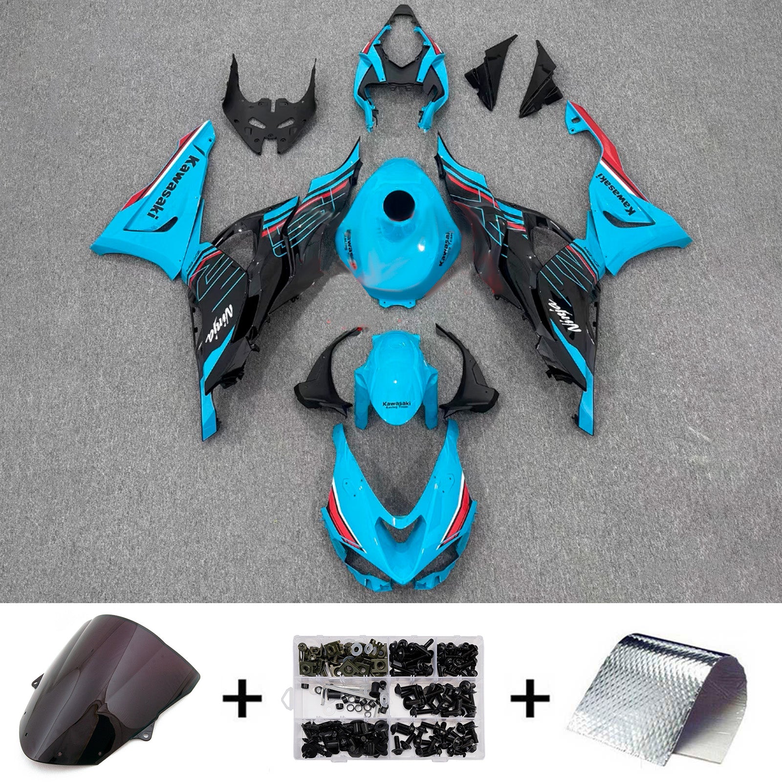 Amotopart 2024-2025 Kawasaki ZX-6R Blue Black Fairing Kit