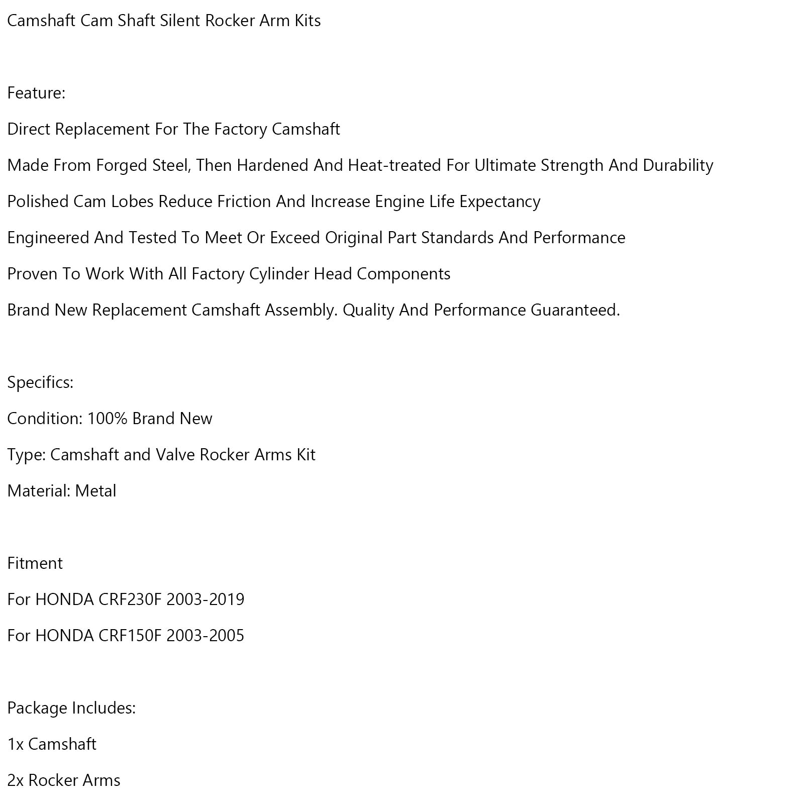 Camshaft Cam Shaft Silent Rocker Arm Kits for Honda CRF150F CRF230F 2003-2019