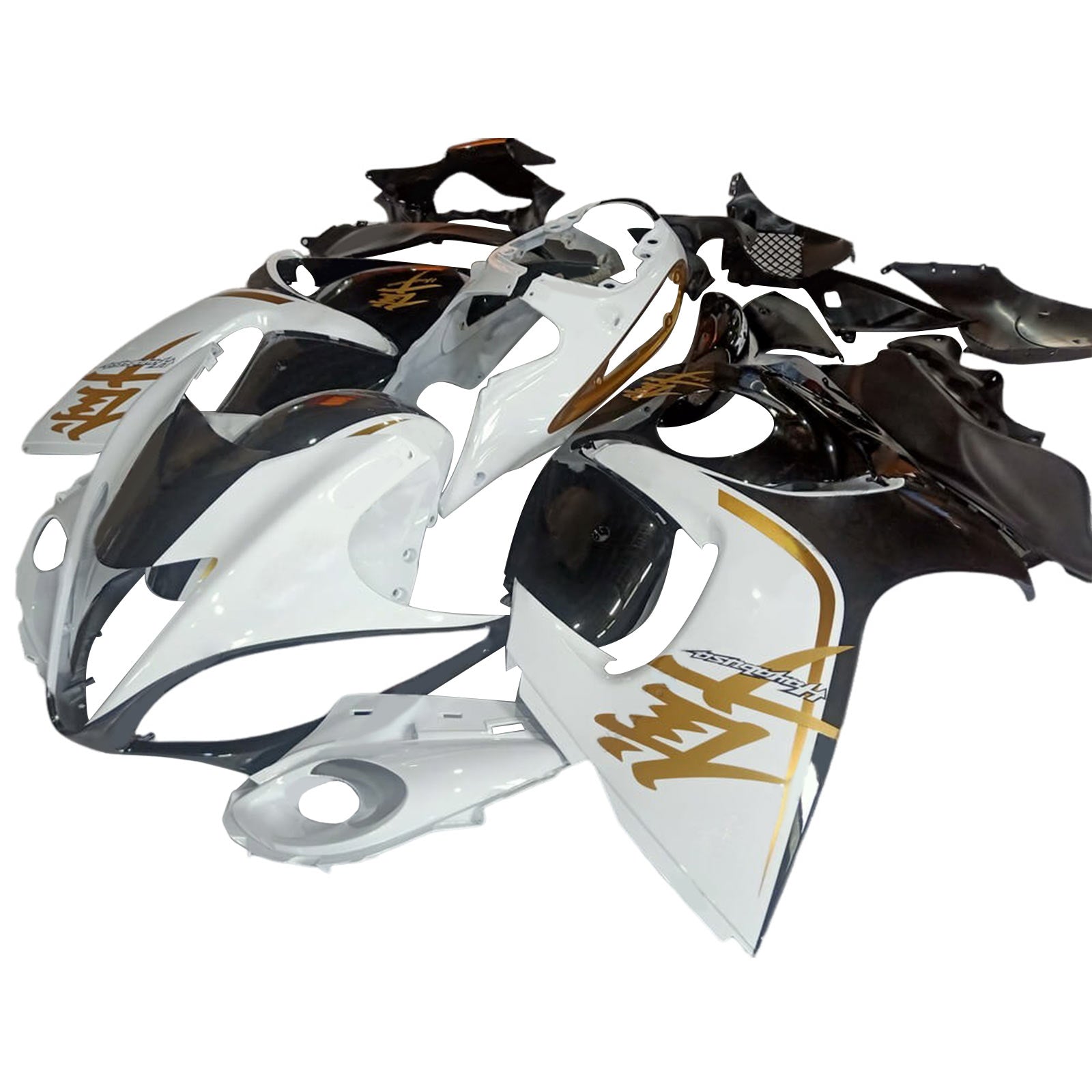 Amotopart 2008-2020 GSX1300R Hayabusa Suzuki White with Gold Logo Fairing Kit