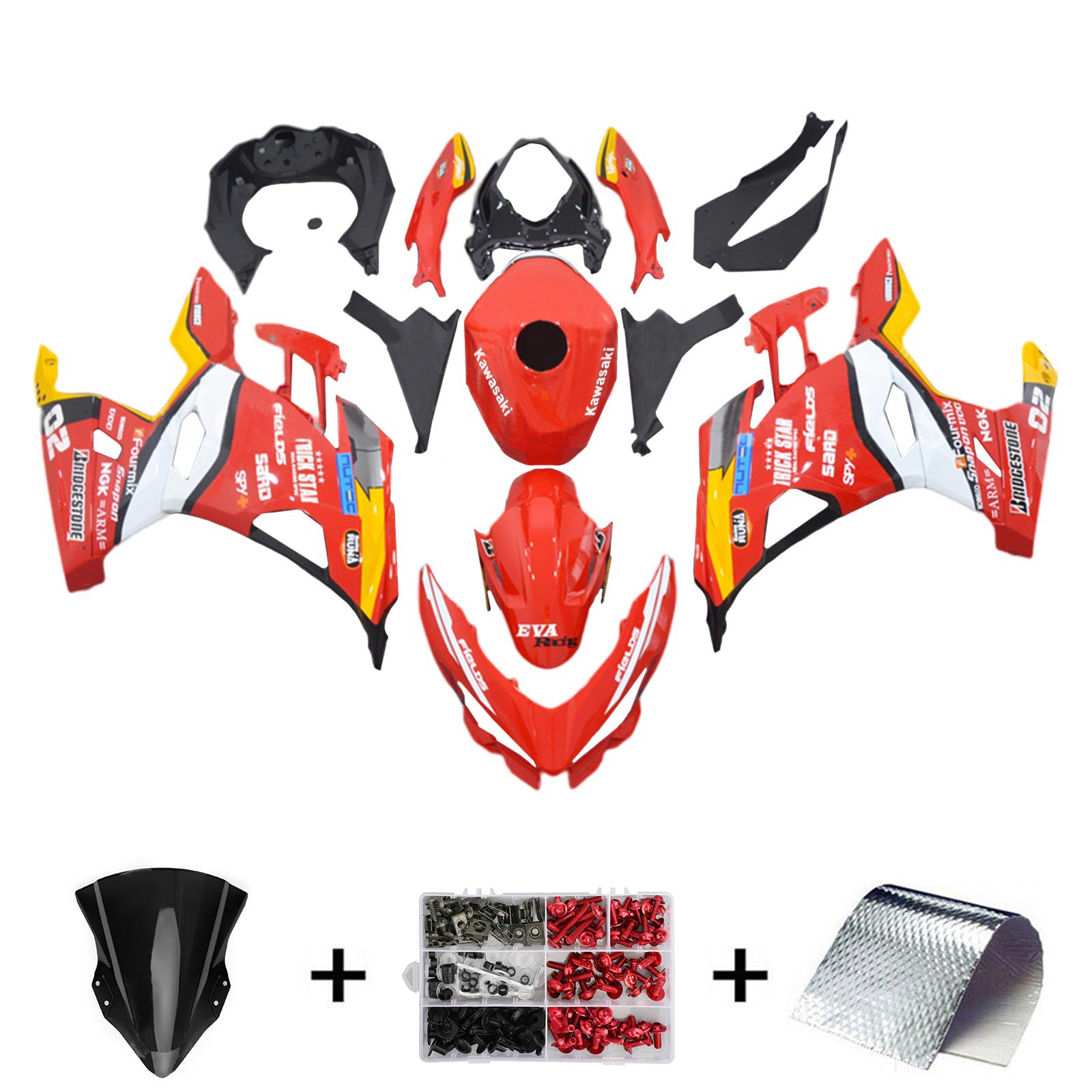 Amotopart Kawasaki 2018-2023 EX400/Ninja400 Red&Yellow Fairing Kit