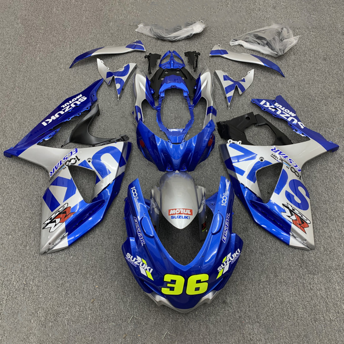 Amotopart 2009-2016 K9 GSXR1000 Suzuki Kit de carénage bleu et argent