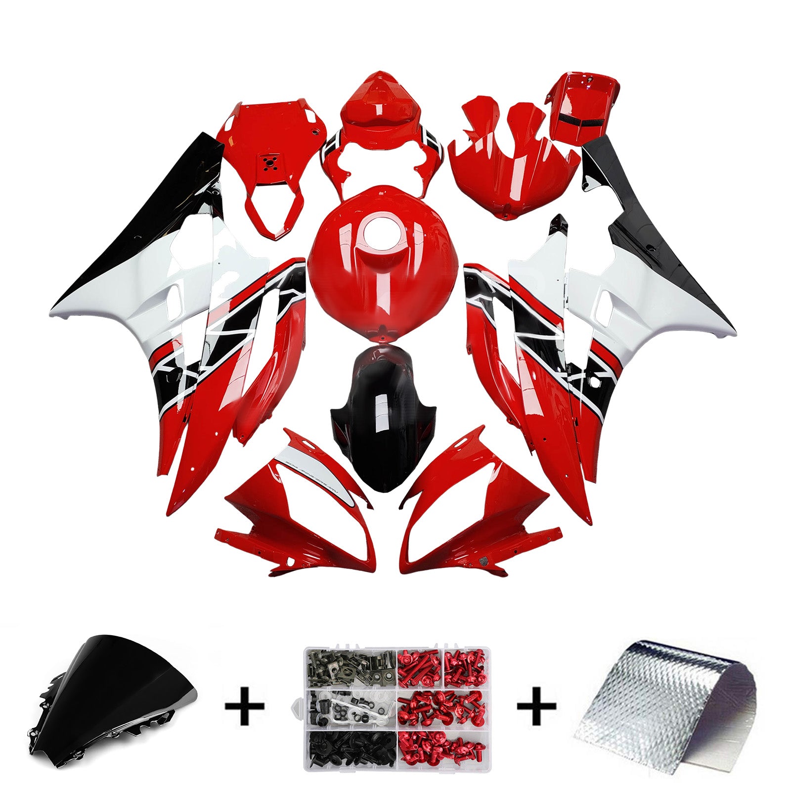 Amotopart 2006-2007 Yamaha YZF-R6 Red & Black Fairing Kit