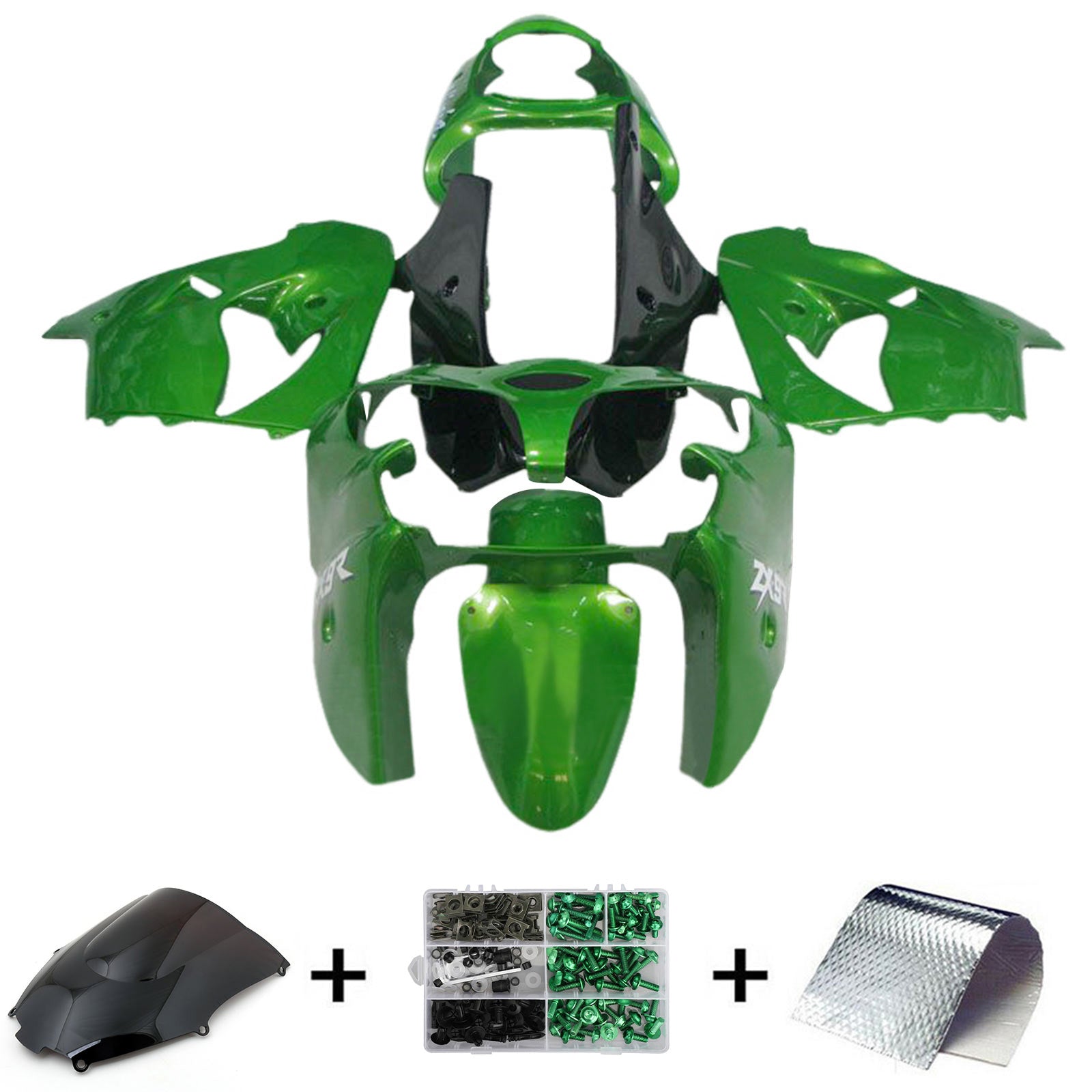 Amotopart 2000-2001 Kawasaki ZX9R Black Green Fairing Kit