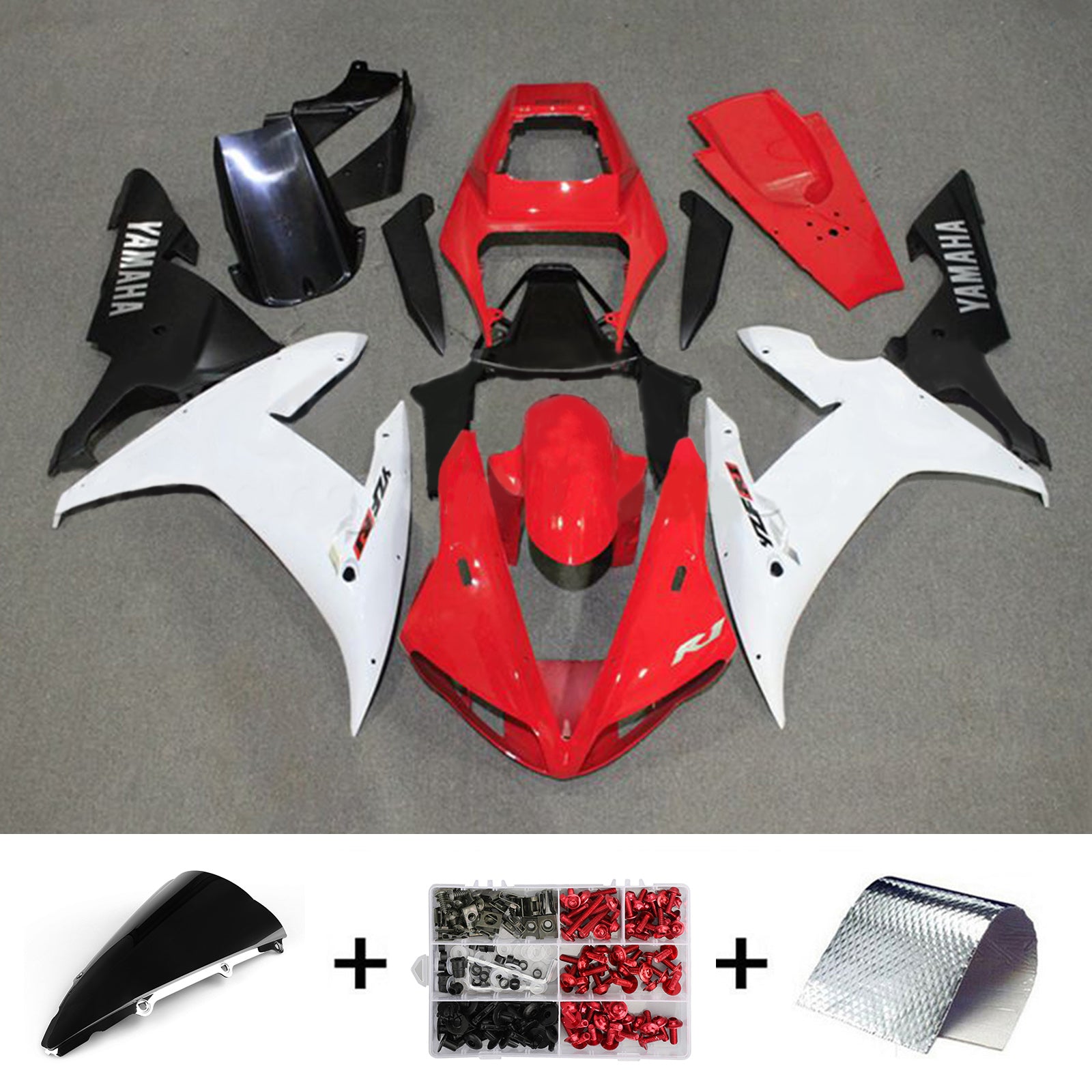 Amotopart 2002-2003 YZF-R1 Yamaha negro y rojo estilo 5 kit de carenado