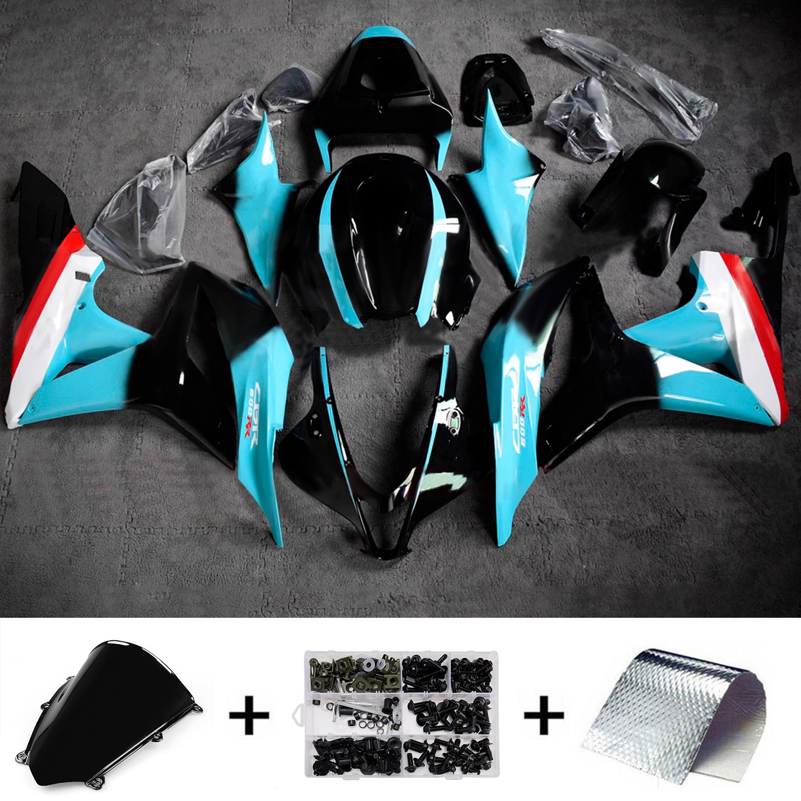 Amotopart 2007–2008 Honda CBR600RR Blau Schwarz Weiß Verkleidungsset