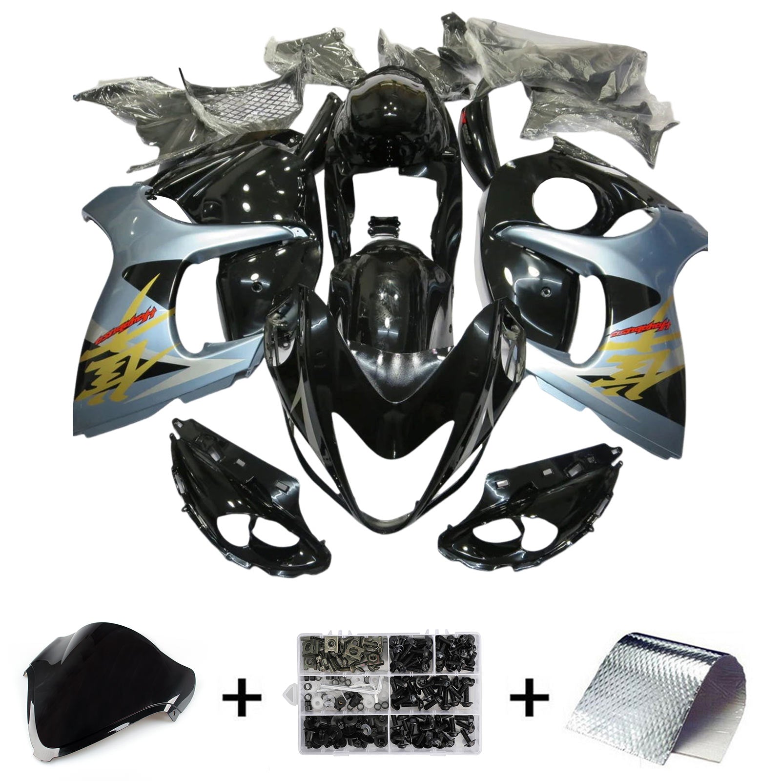 Amotopart 2008-2020 GSX1300R Hayabusa Suzuki Kit de carenado gris y negro