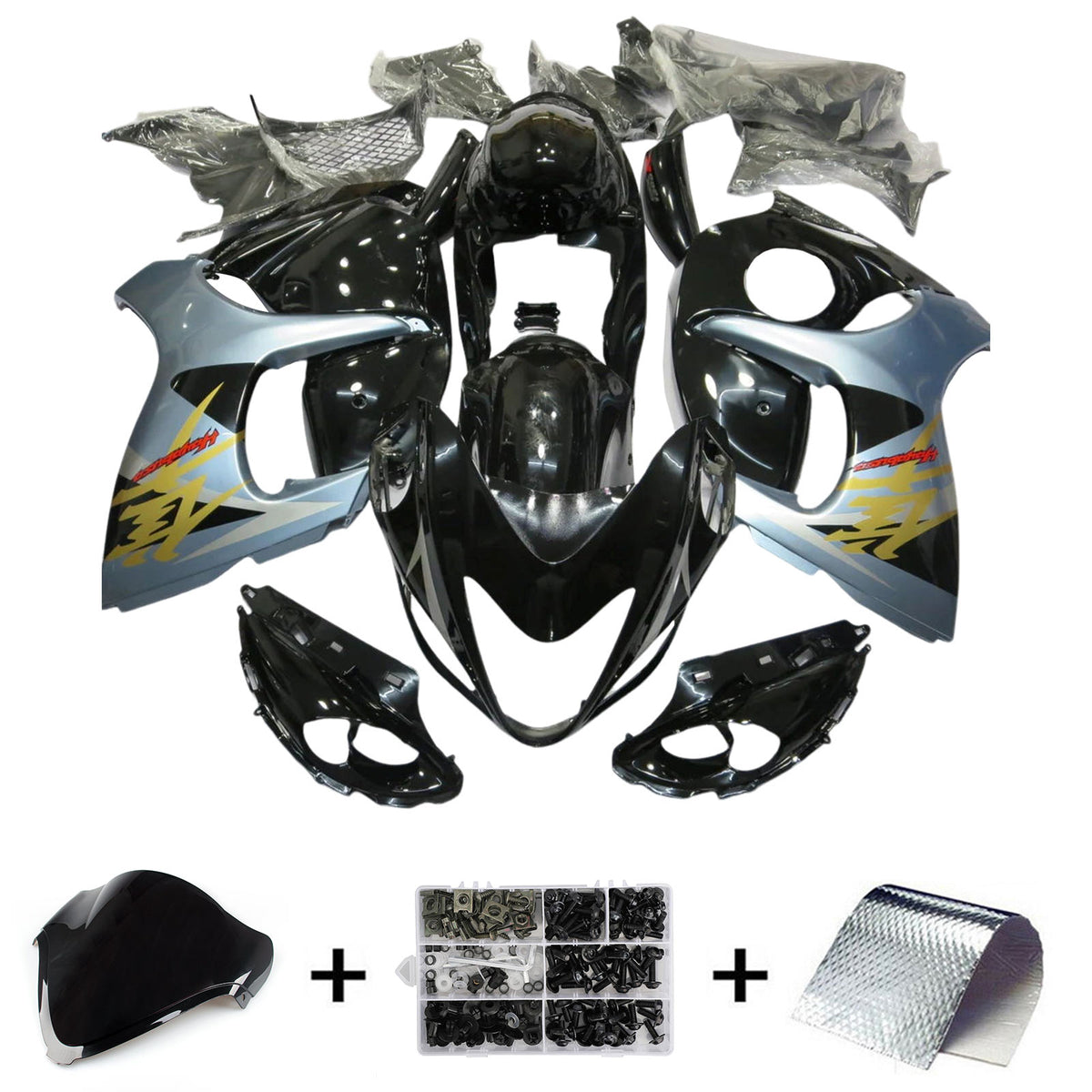 Amotopart 2008-2020 GSX1300R Hayabusa Suzuki Kit carena grigio e nero