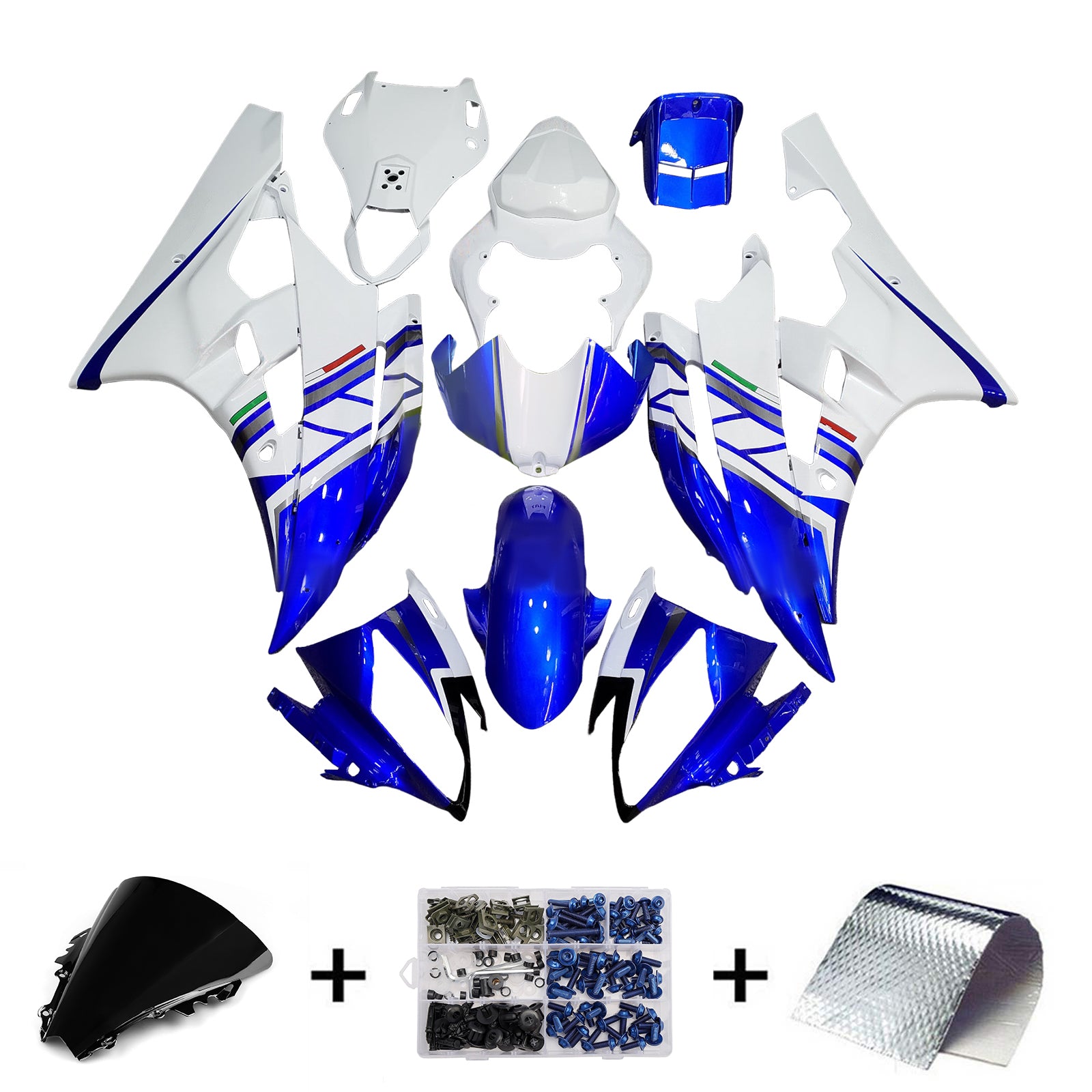 Amotopart 2006-2007 Yamaha YZF-R6 Blue & White Fairing Kit