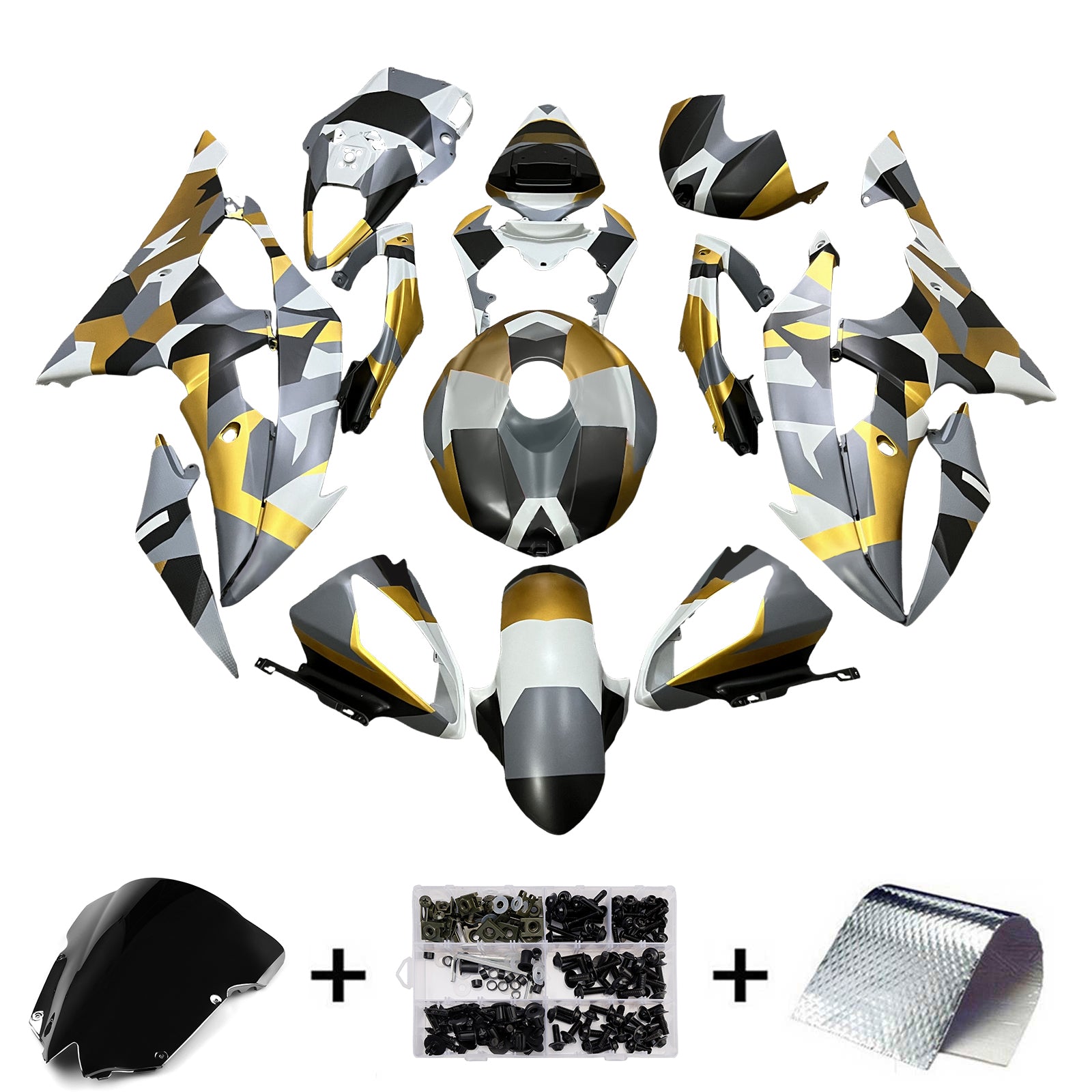 Amotopart 2008-2016 Yamaha YZF-R6 Grey & Black & Gold Fairing Kit
