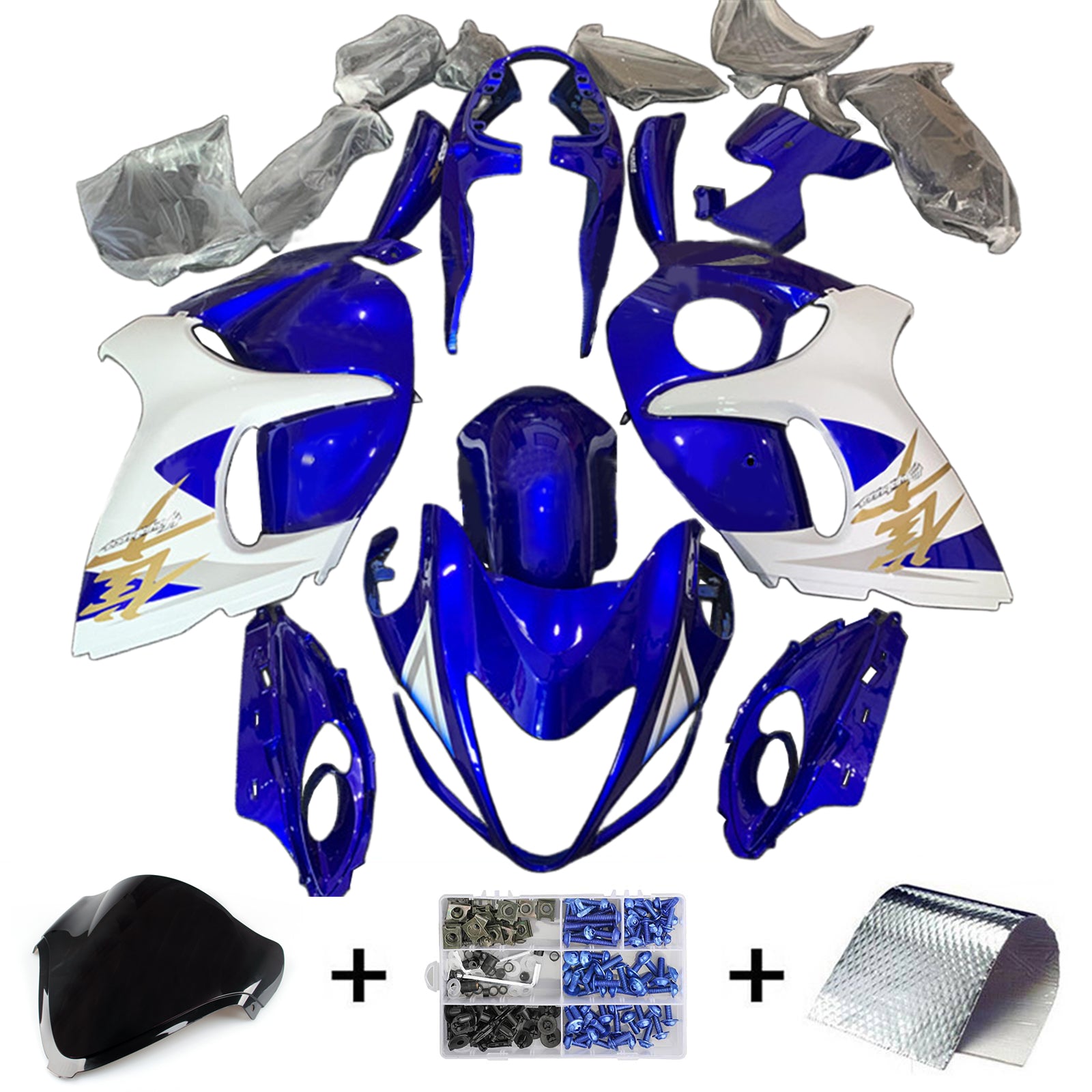 Amotopart 2008-2020 Suzuki Hayabusa GSX1300R Azul y Blanco Style1 Kit de carenado