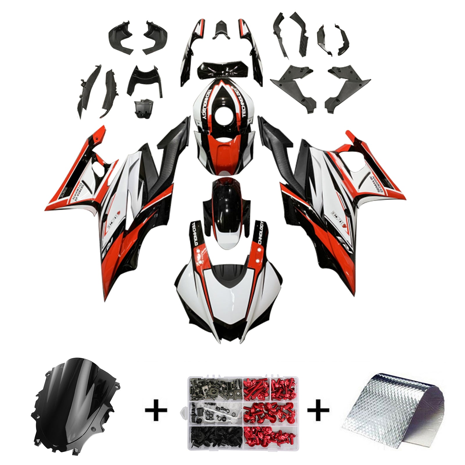 Amotopart 2022-2023 Yamaha YZF-R3 R25 Kit de carénage rouge et blanc