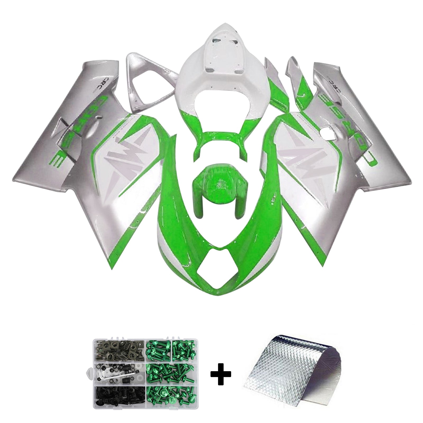 Amotopart 2005-2006 MV Agusta F4 1000 Kit de carenado verde y plateado