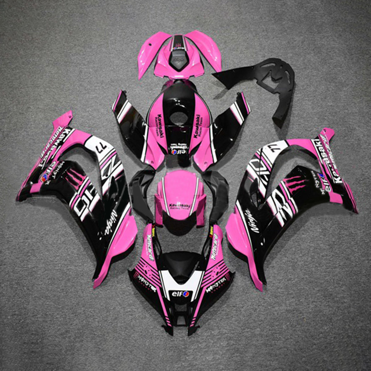 Amotopart 2016–2020 Kawasaki ZX10R Pink &amp; Schwarz Verkleidungsset