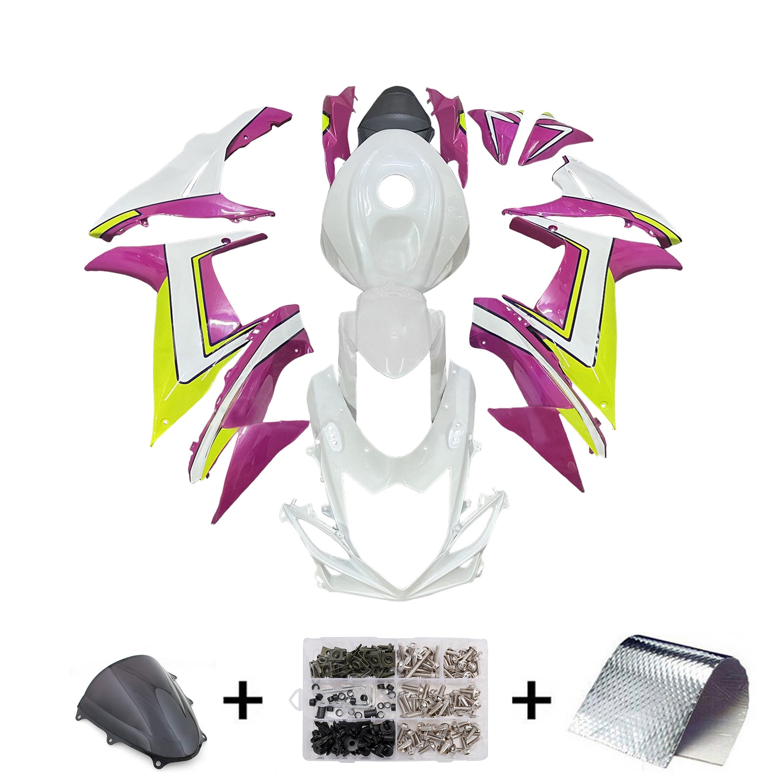 Amotopart 2011-2025 Suzuki GSXR600/750 Yellow Pink White Fairing Kit