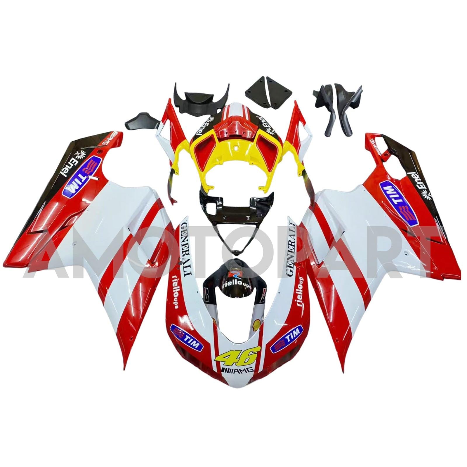 Amotopart All Years Ducati 1098/1198/848 Red White Yellow Fairing Kit