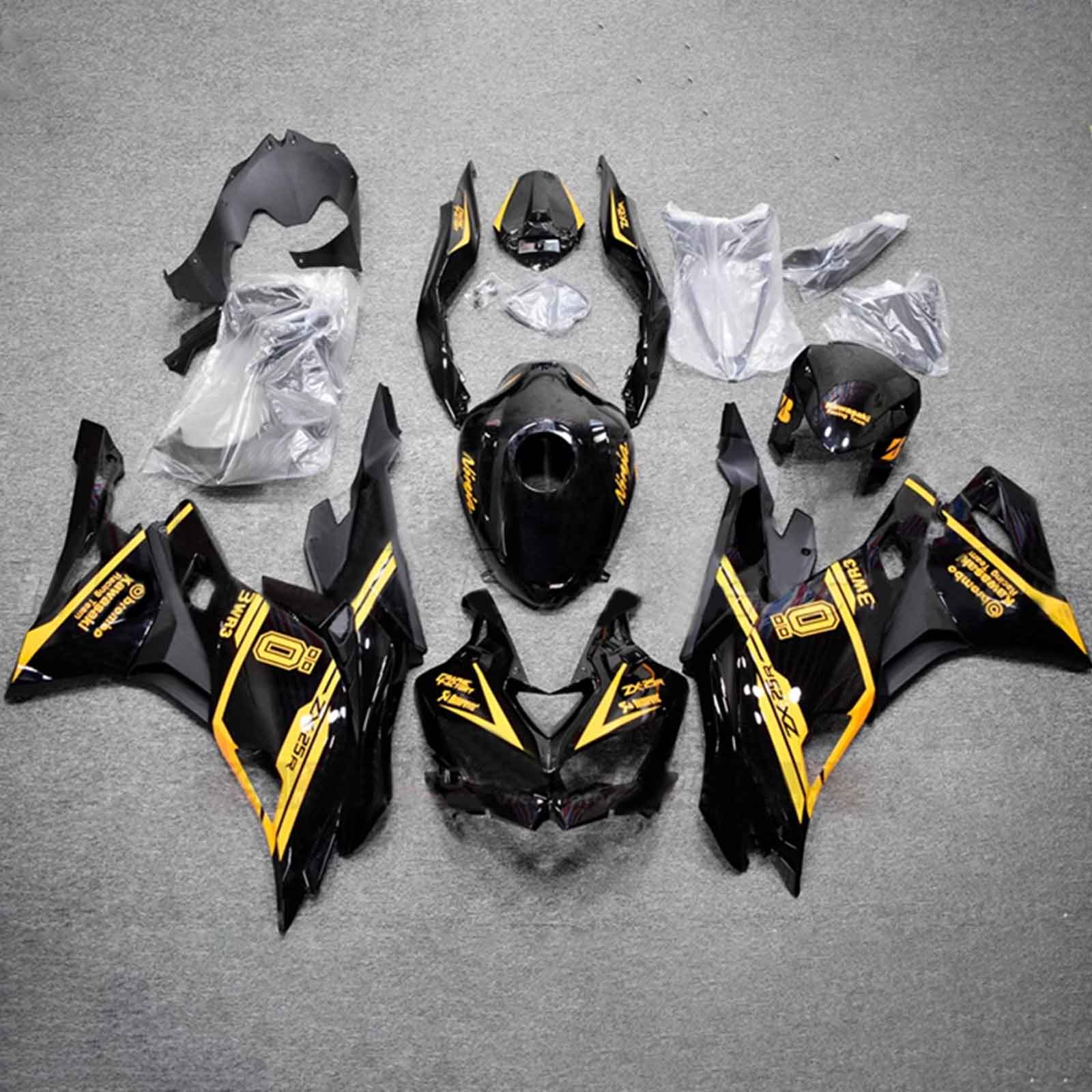 Amotopart 2019-2024 Ninja ZX-25R ZX-4R ZX-4RR Kawasaki Black&Gold Fairing Kit