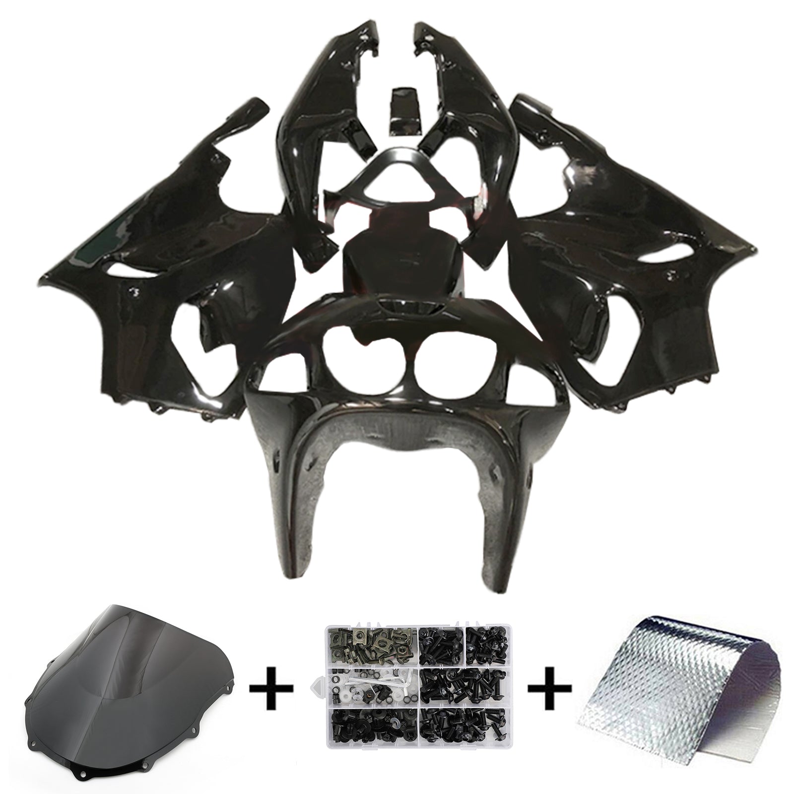 Amotopart Verkleidungssatz für Kawasaki ZX7R, 1996–2003, Schwarz