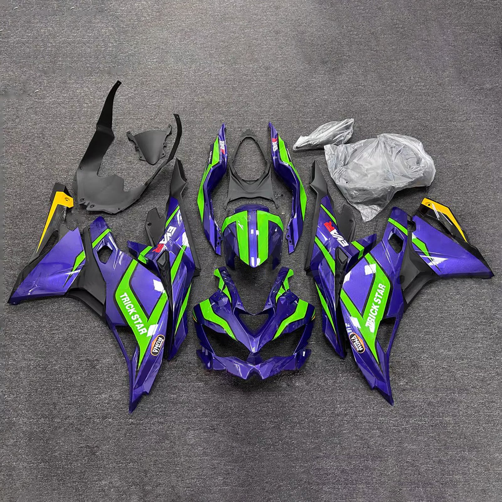 Amotopart 2019-2022 Kawasaki Ninja ZX-25R 2023-2025 Kawasaki Ninja ZX-4R/ZX-4RR Blue Green Yellow Fairing Kit