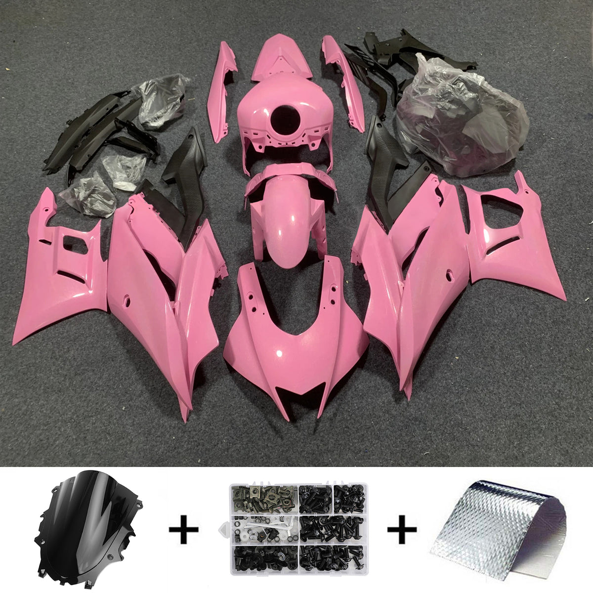 Amotopart 2019-2021 Yamaha YZF-R3 R25 Black Pink Fairing Kit