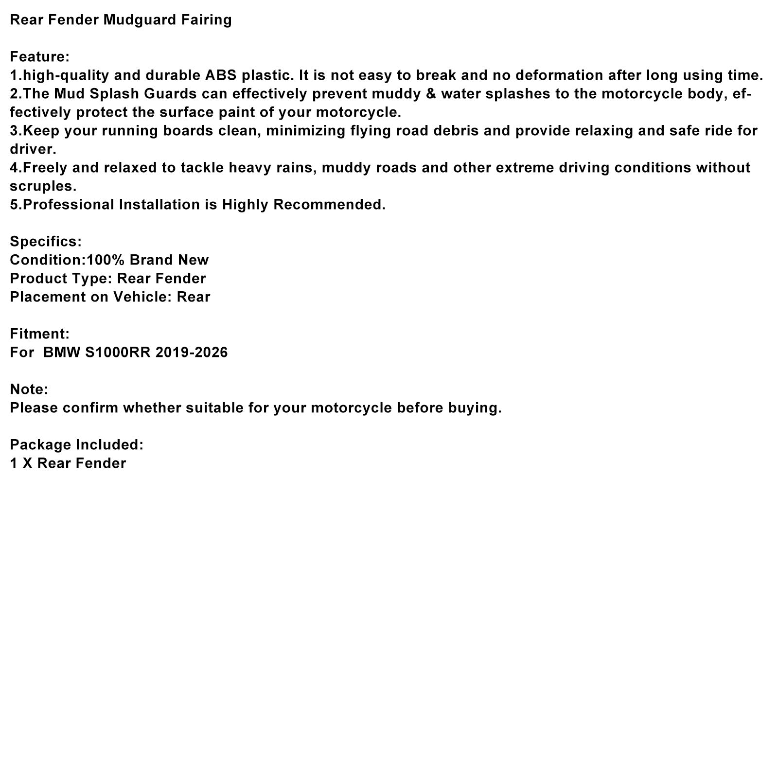 2019-2026 BMW S1000RR Kapota blatníku zadního blatníku