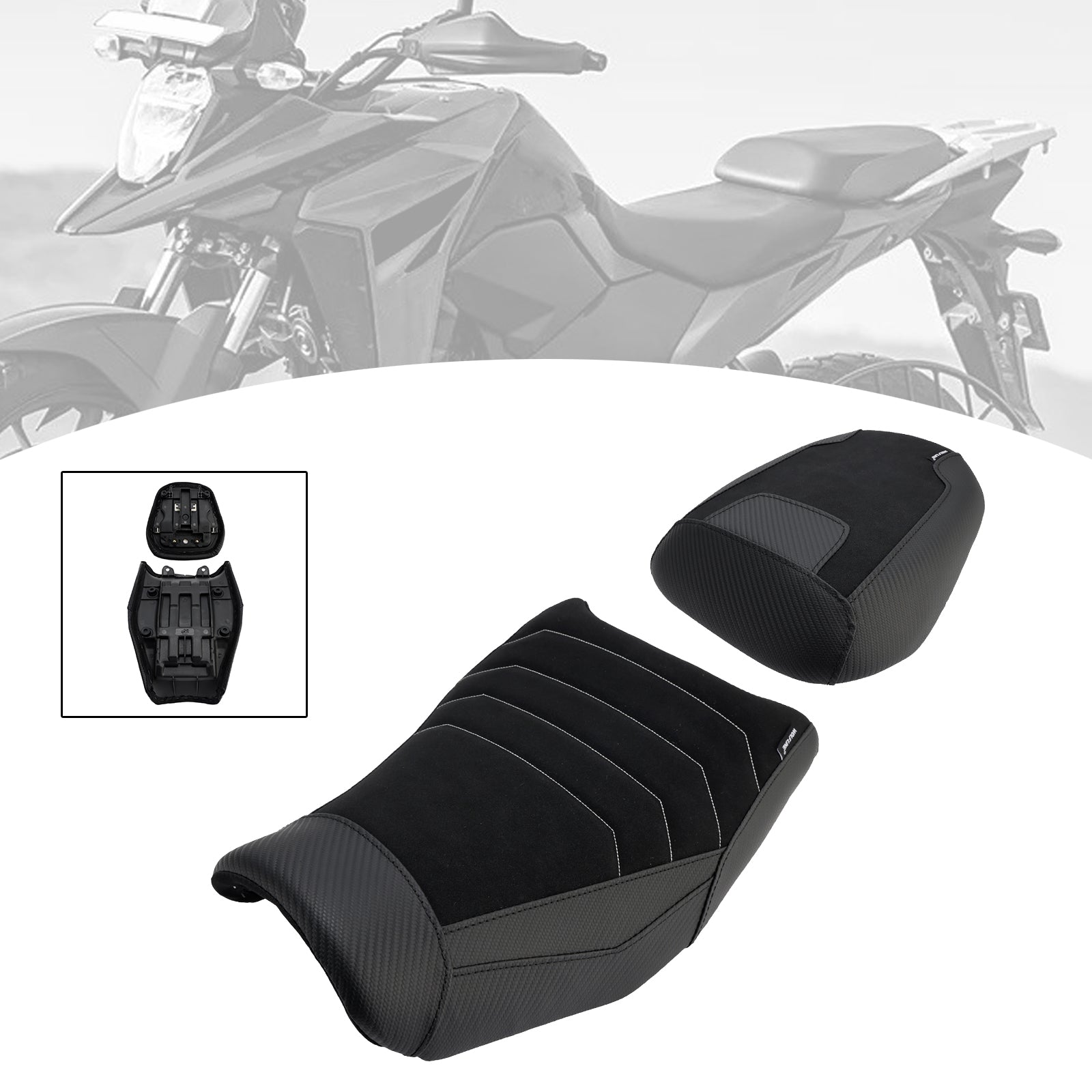 Suzuki V-Strom 250SX Front (Modelljahre 2024–2025)&REar Raider Beifahrer-Kissen-Set Schwarz